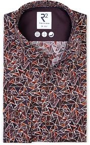 R2 Shirt Poplin Triangle Print Bordeaux