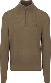 Tommy Hilfiger Half Zip Cable Pullover Olive Green