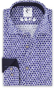 R2 Knitted Piqué Shirt Flowers Blue Extra Long Sleeves