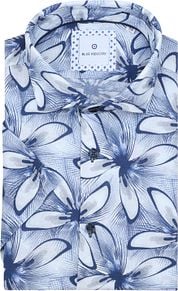 Blue Industry Short Sleeve Shirt Linen Print Blue