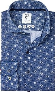 R2 Overhemd Tech Knit Flowers & Paisley Blue