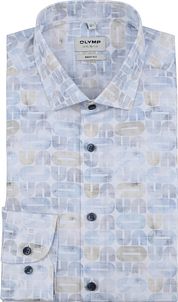 Olymp Level 5 Shirt Stretch Extra Long Sleeves Print Light Blue 