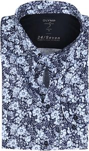 OLYMP Level 5 Body Fit Shirt 24/Seven Flowers Dark Blue