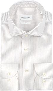 Profuomo Shirt Extra Long Sleeve Travel Stripes Beige