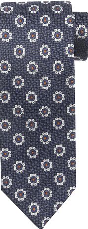 Suitable Tie Silk Stripe Flowers Navy
