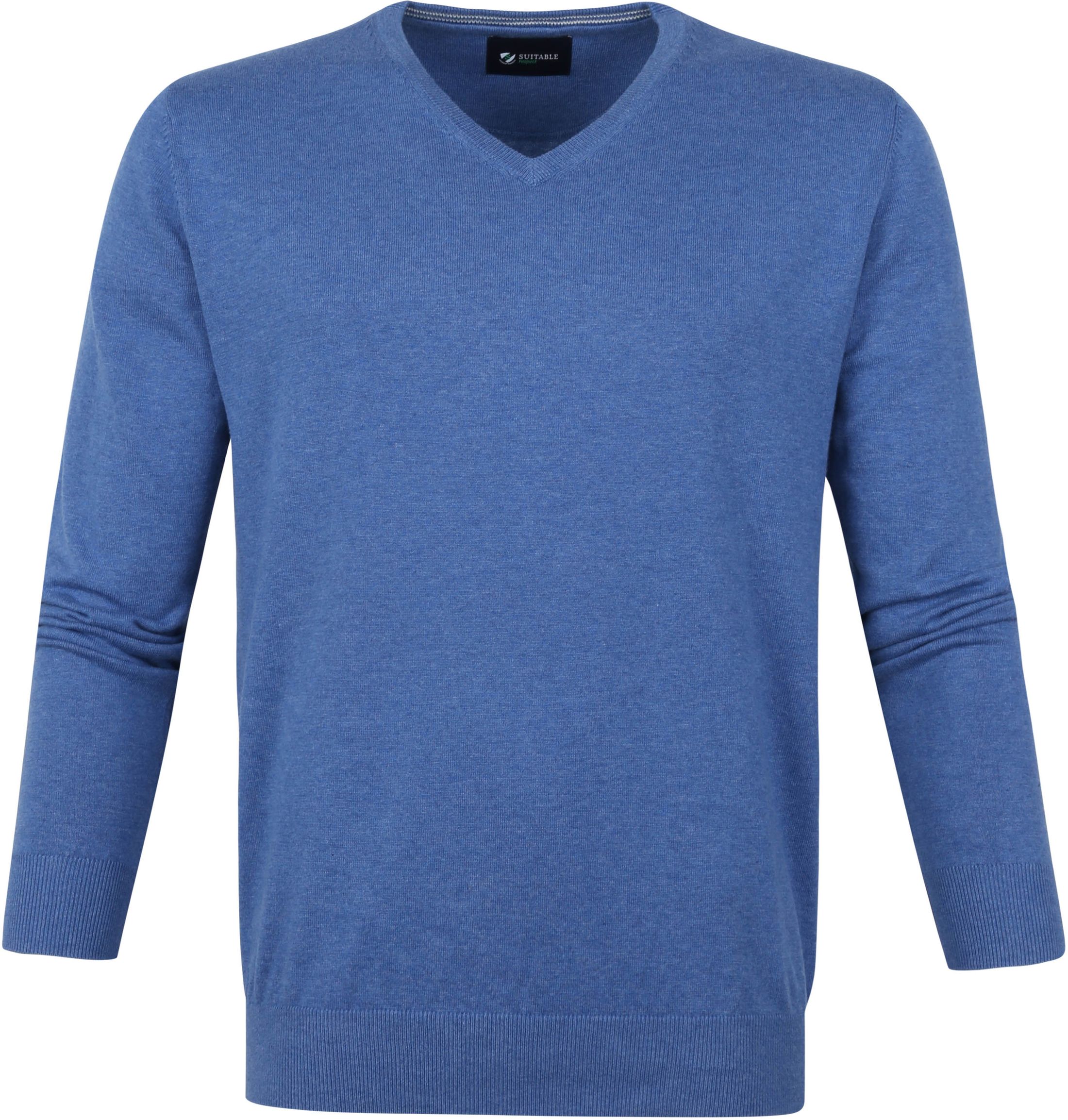 Suitable Respect Cotton Vini Pullover V-Neck Blue size L