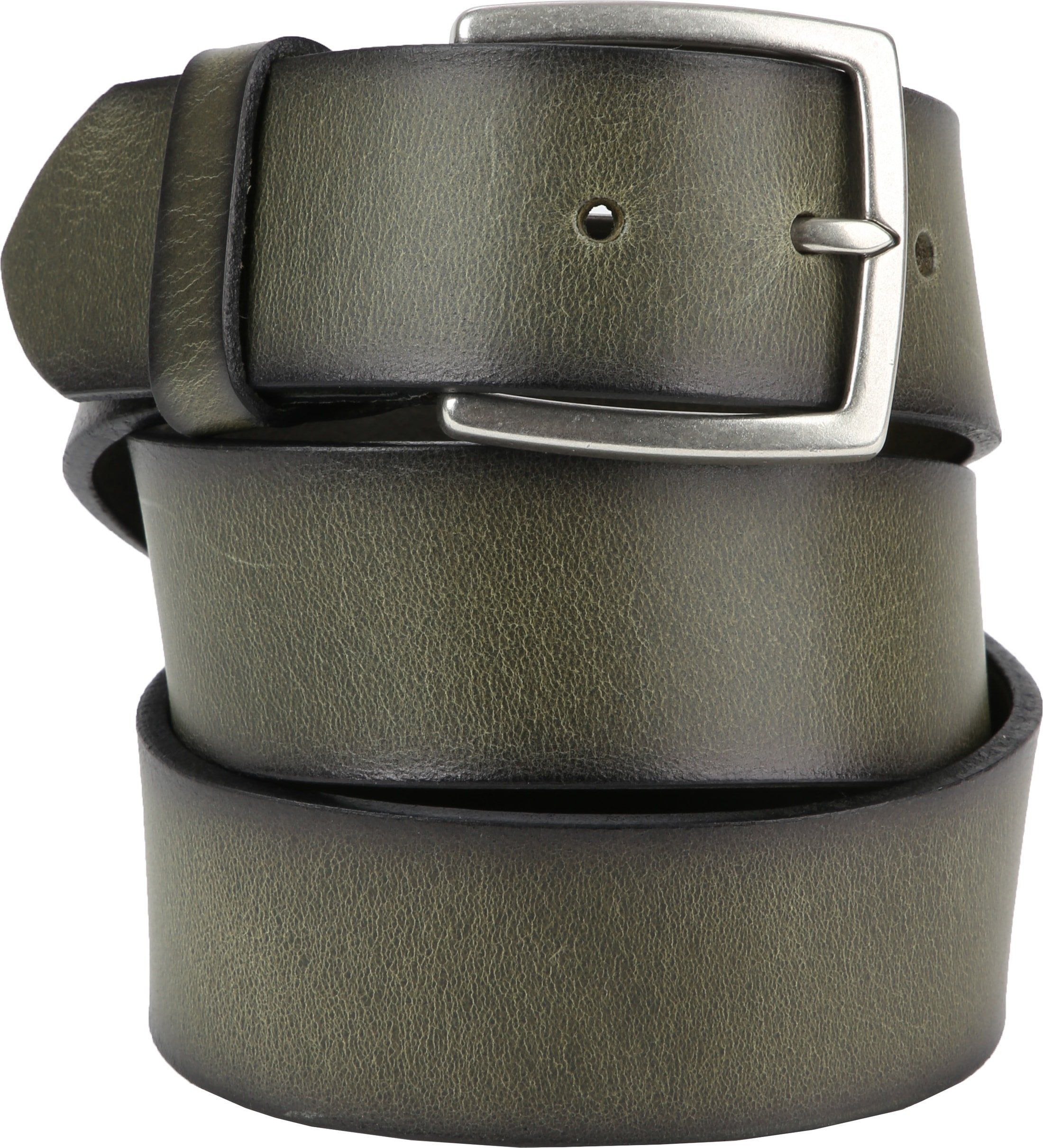 Suitable Leather Belt Washed Dark Green Green size 37.4