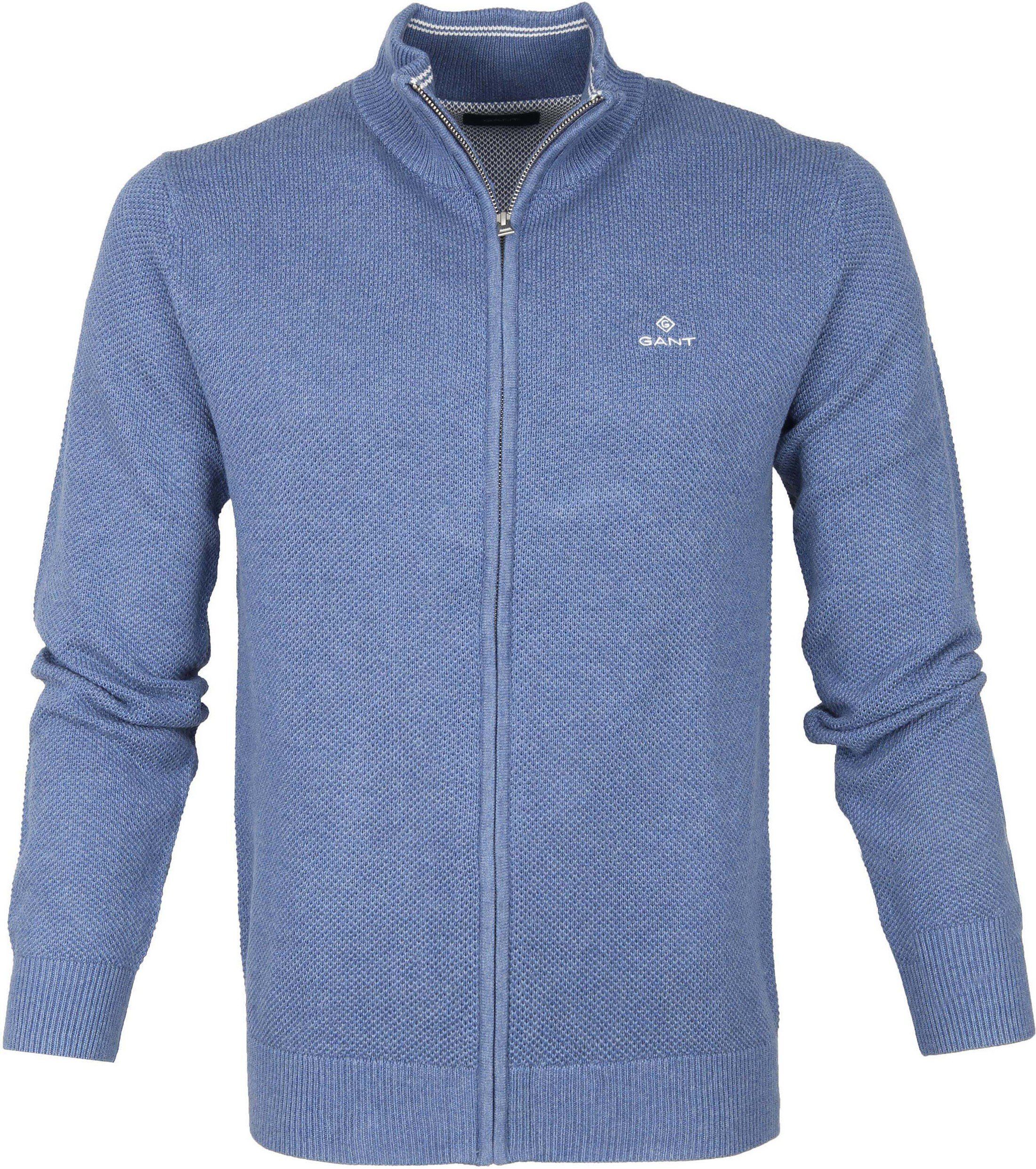 Gant Pique Zip Sweater Dark Blue Blue size 3XL