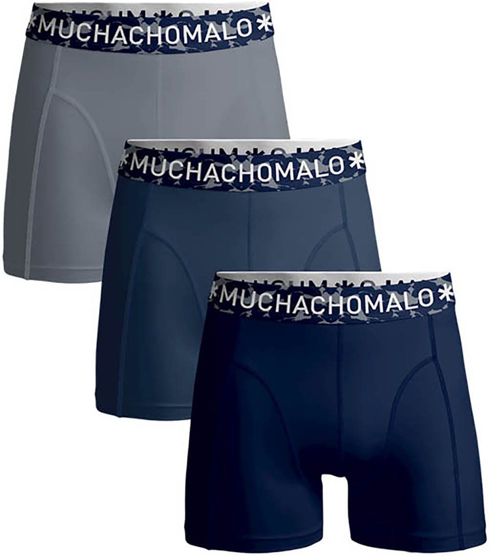 Muchachomalo Boxershorts Plain 3-Pack Blue Dark Blue Grey size M