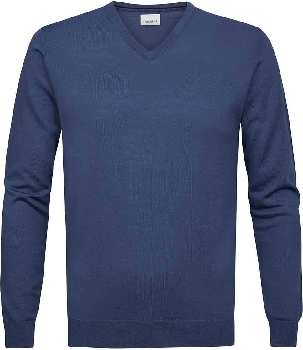 Profuomo Pullover V-Neck Merino Wool Blue Dark Blue size XL
