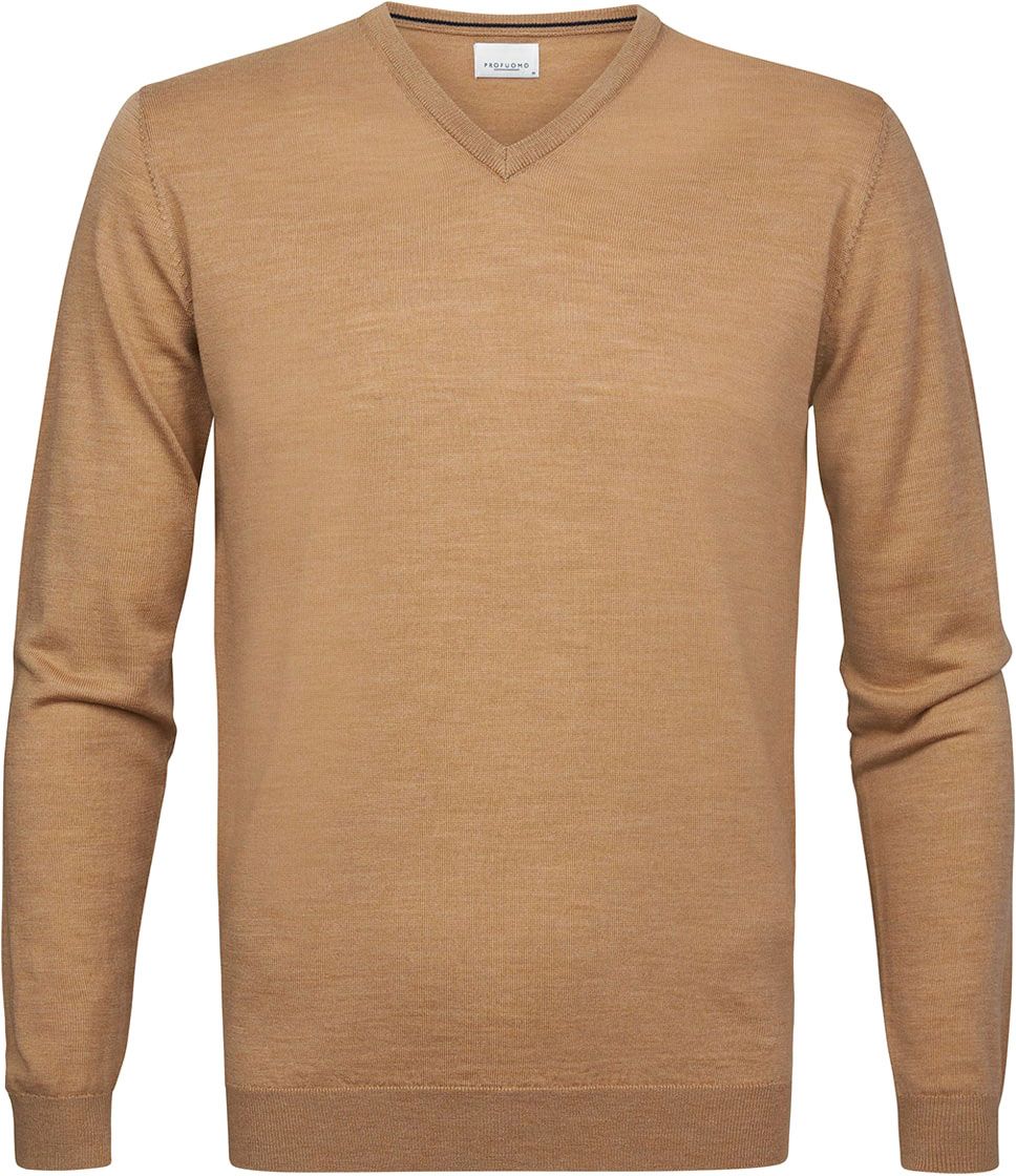 Profuomo Pullover V-Neck Merino Wool Brown Beige size L