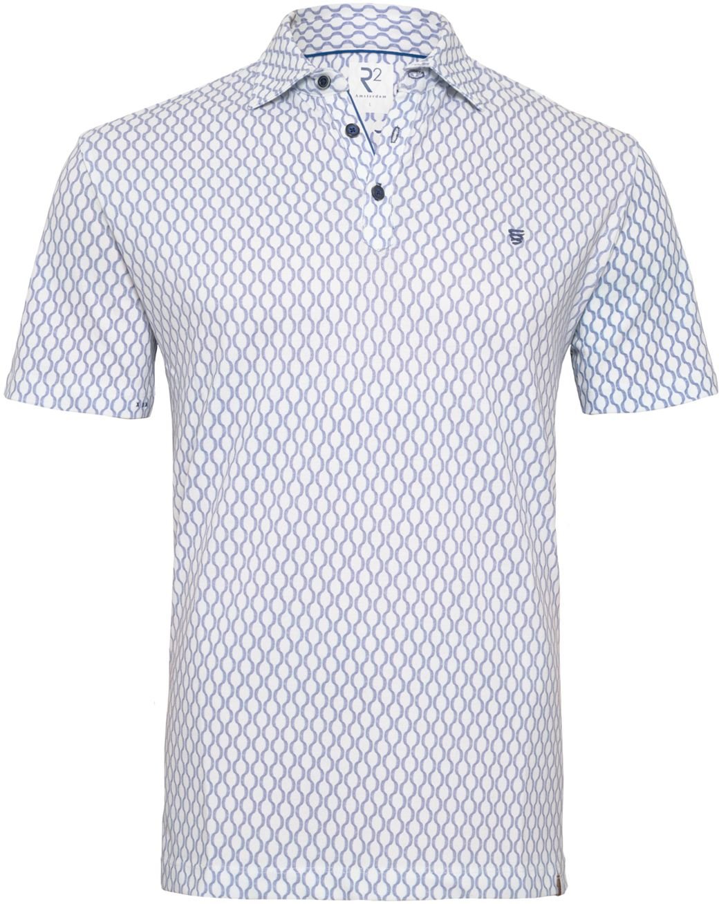 R2 Amsterdam Piqué Polo Shirt Wheel Track Print Blue 128.POLO.010-014 order online | Suitable