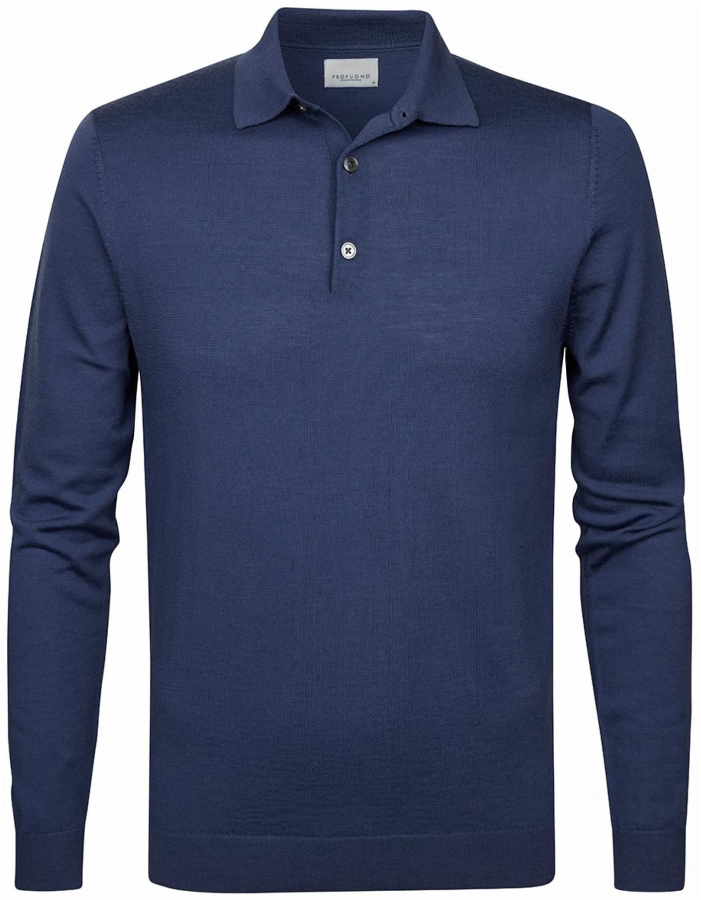 Profuomo Longsleeve Polo Shirt Merino Wool Blue size L