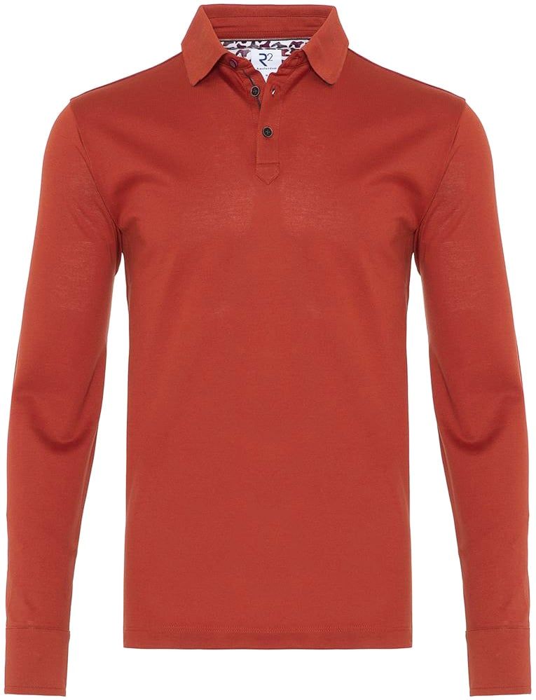 R2 Long Sleeve Polo Shirt Pique Burnt Orange Red size S