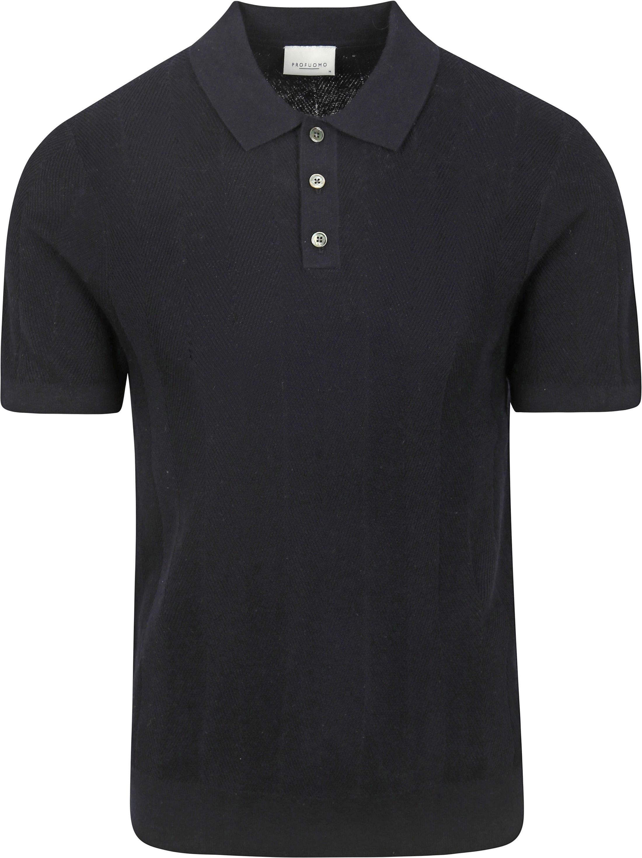 Profuomo Polo Shirt Linen Blend Herringbone Navy PPWD10008C-P