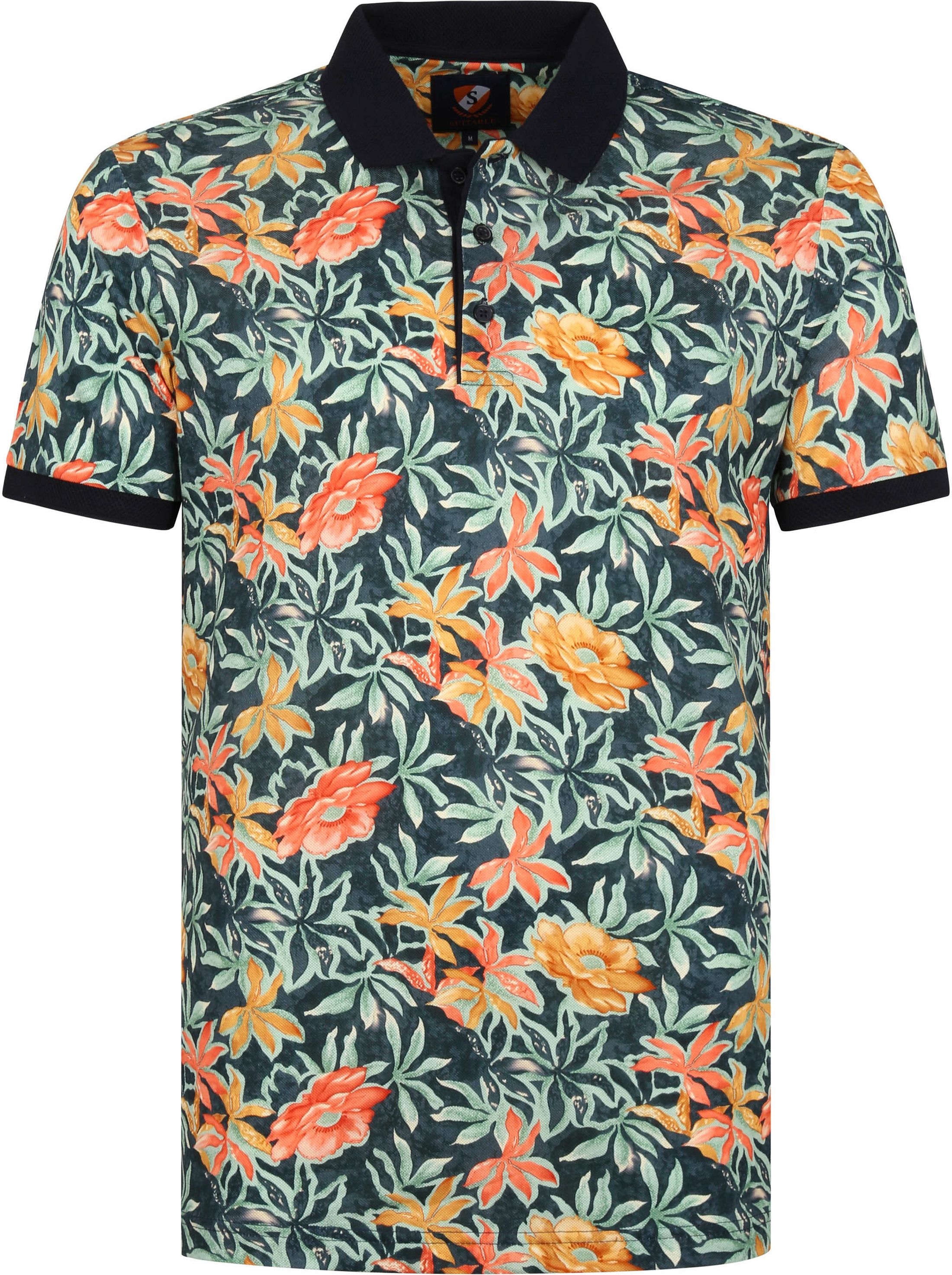 Suitable Polo Floral Vert Multicoloré Bleu taille L
