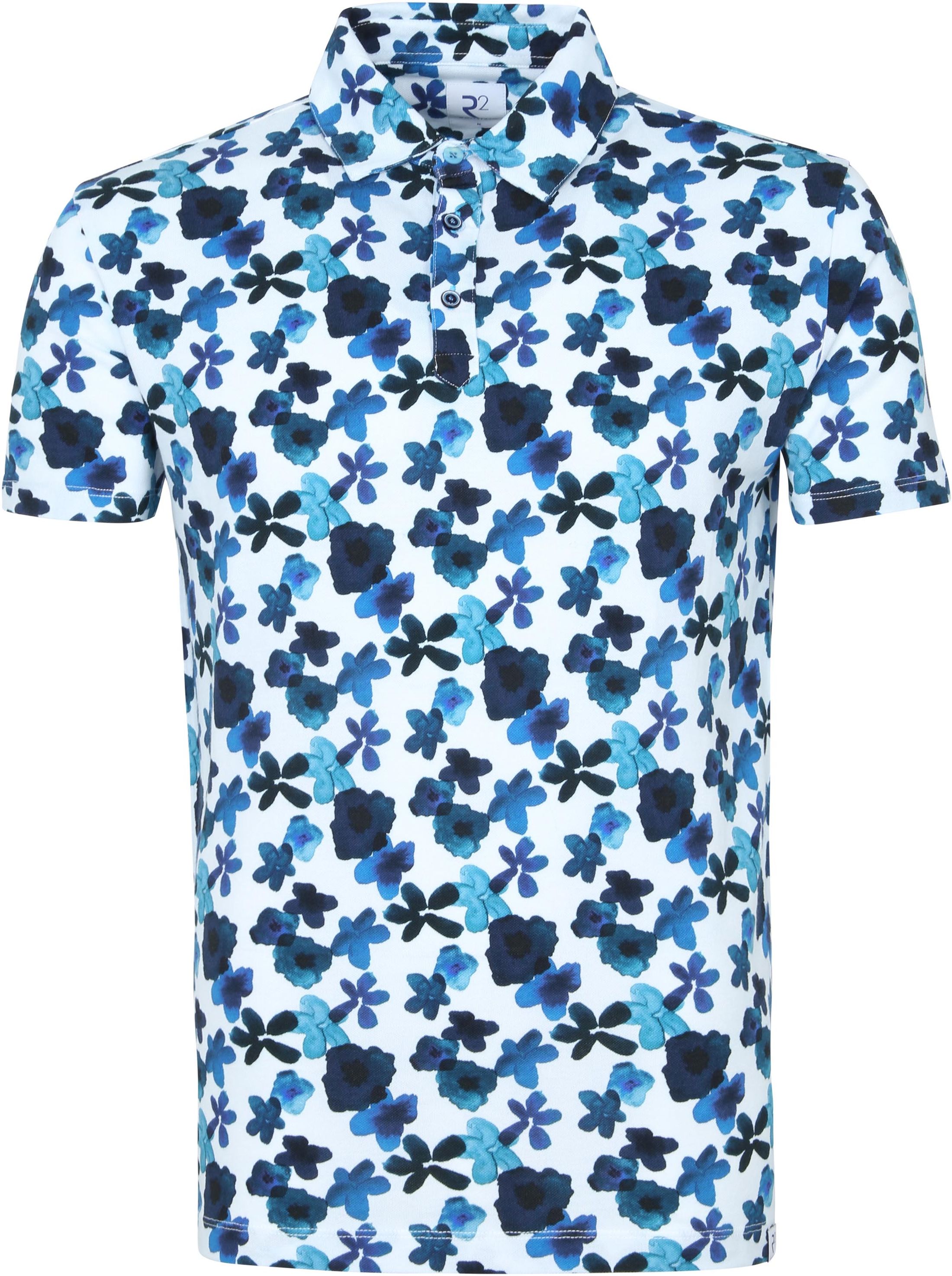 R2 Polo Shirt Flowers Blue Multicolour size M