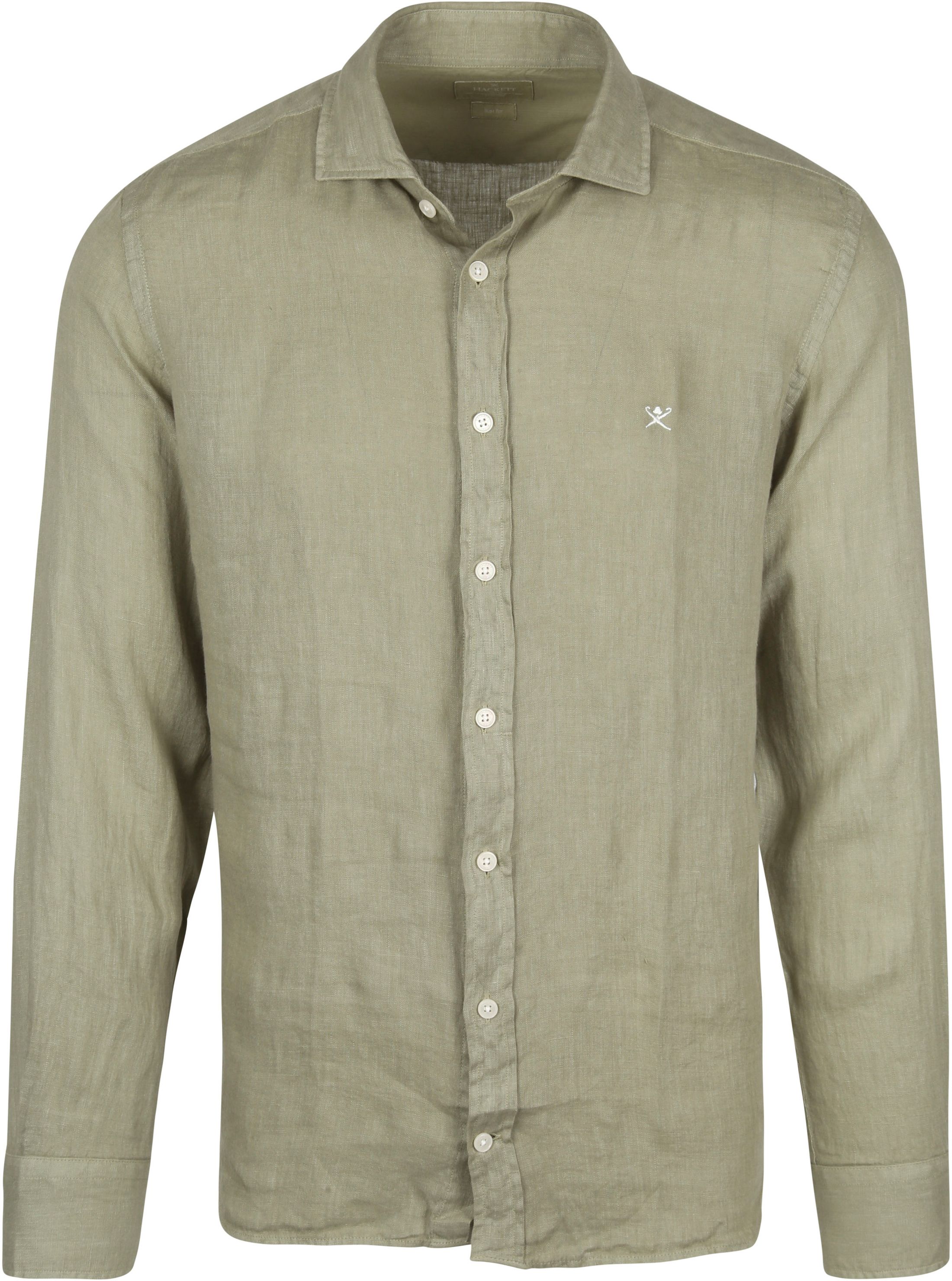 Hackett Shirt Garment Dyed Linen Olive Green size L