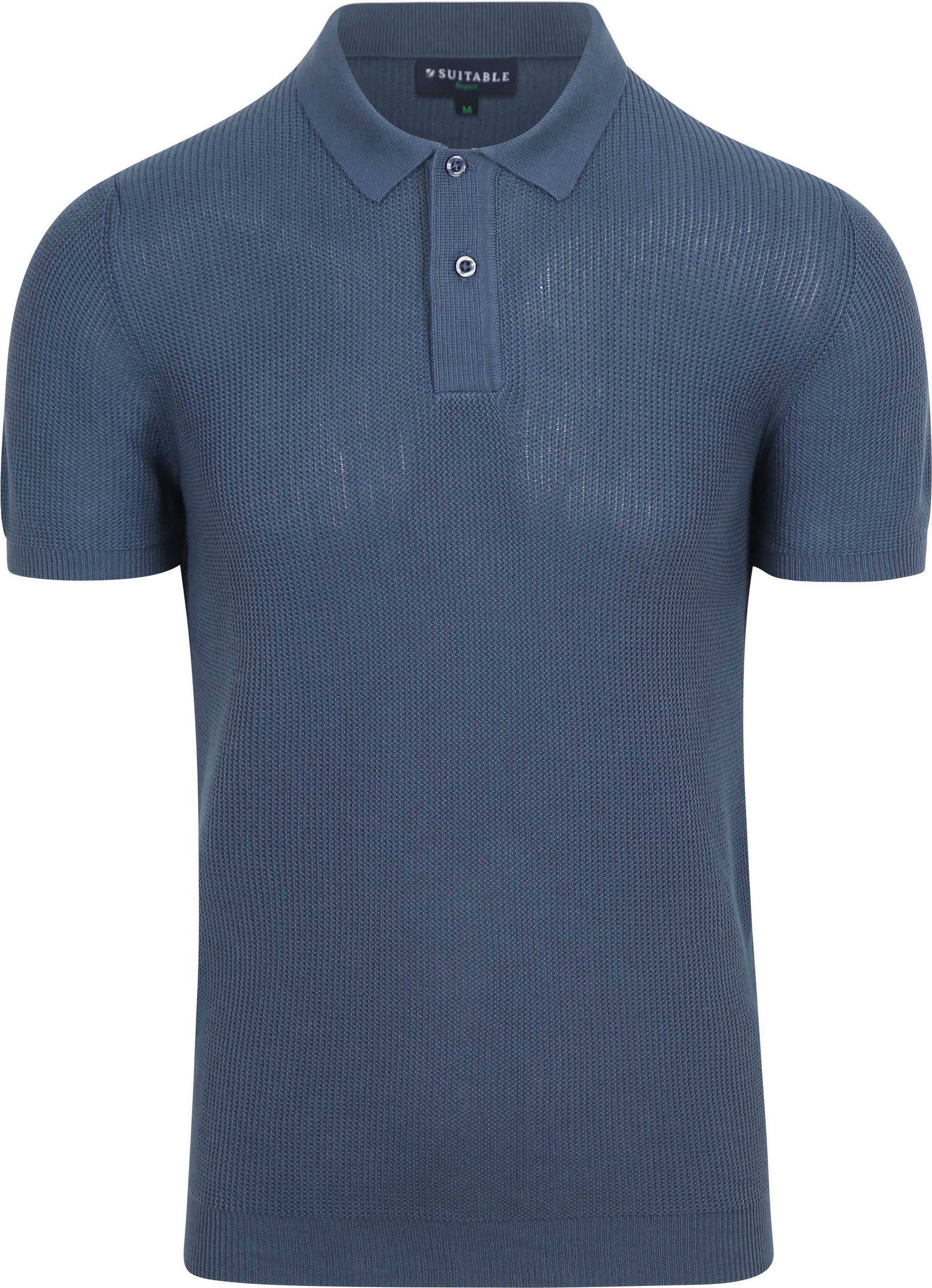 Suitable Respect Polo Structure Knit Blauw RSP-25RIBSS-DEN kopen | Suitable