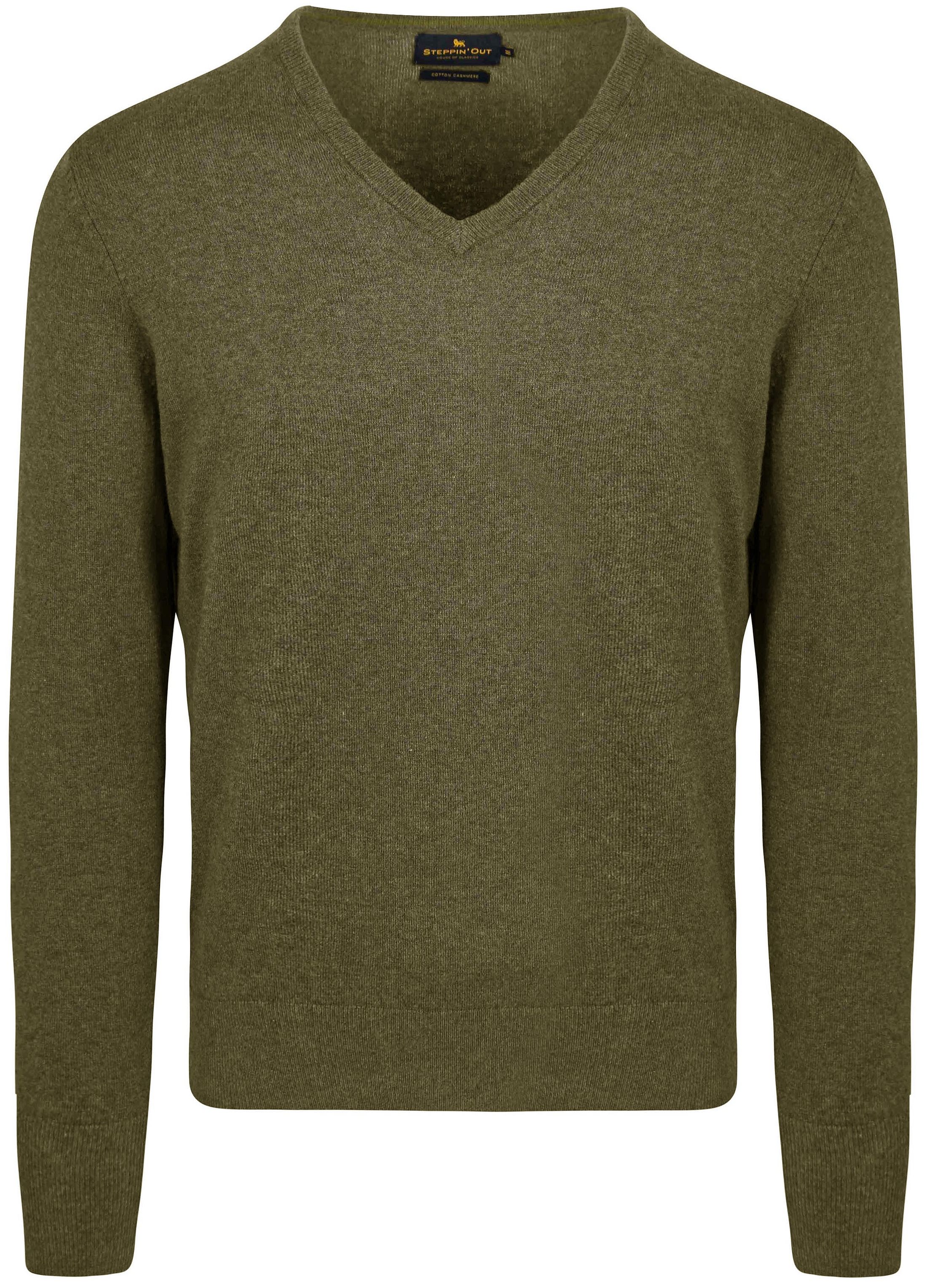 Steppin' Out Trui Cotton Cashmere V-hals Olijfgroen SM1201.0001-5103 kopen | Suitable