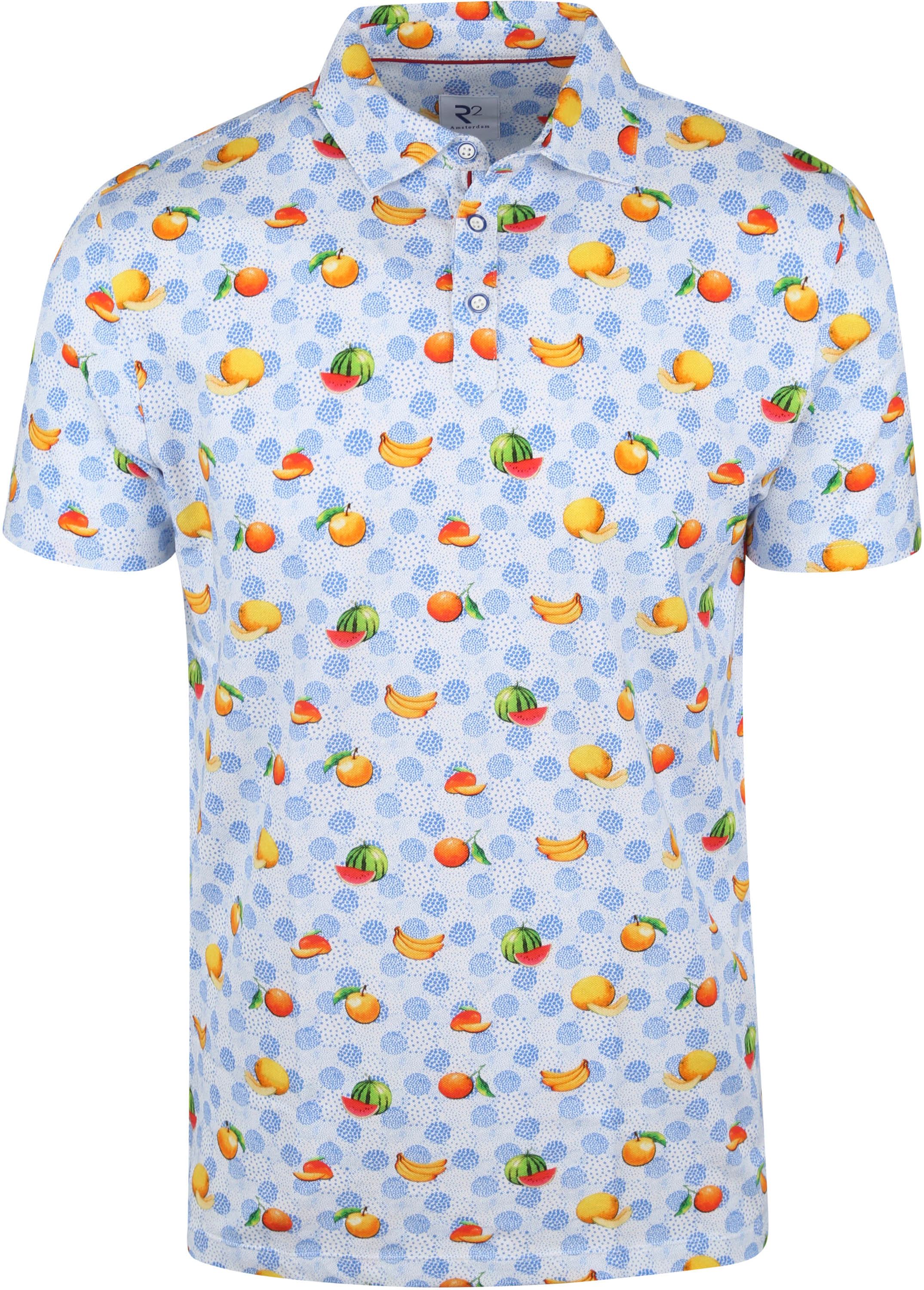R2 Polo Shirt Fruitprint Blue Multicolour size L
