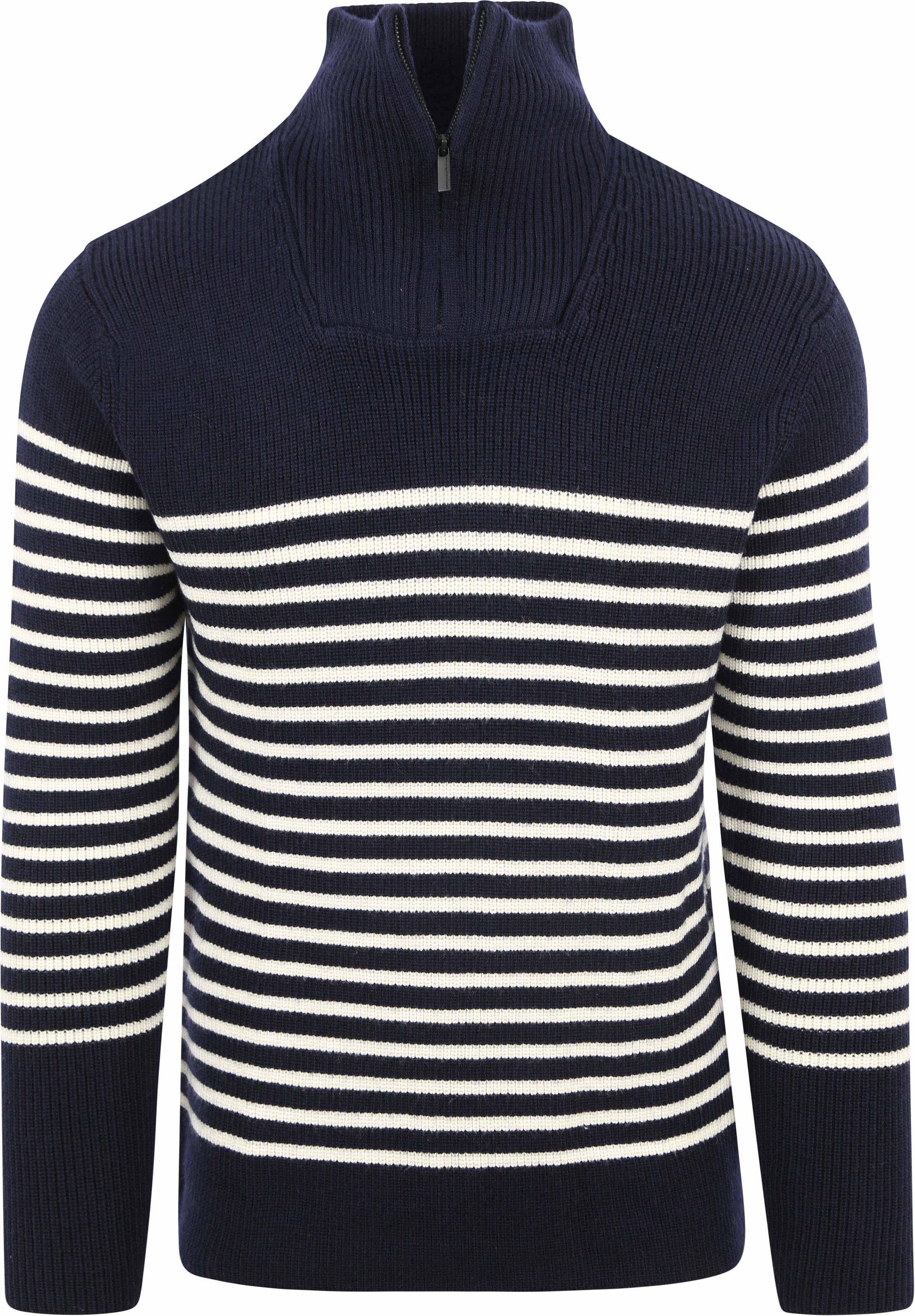 ConnaissancesCotton Apparel Pullover Wool Navy Halfzip 1080046-8021 Blue stripe commander en ligne | Suitable