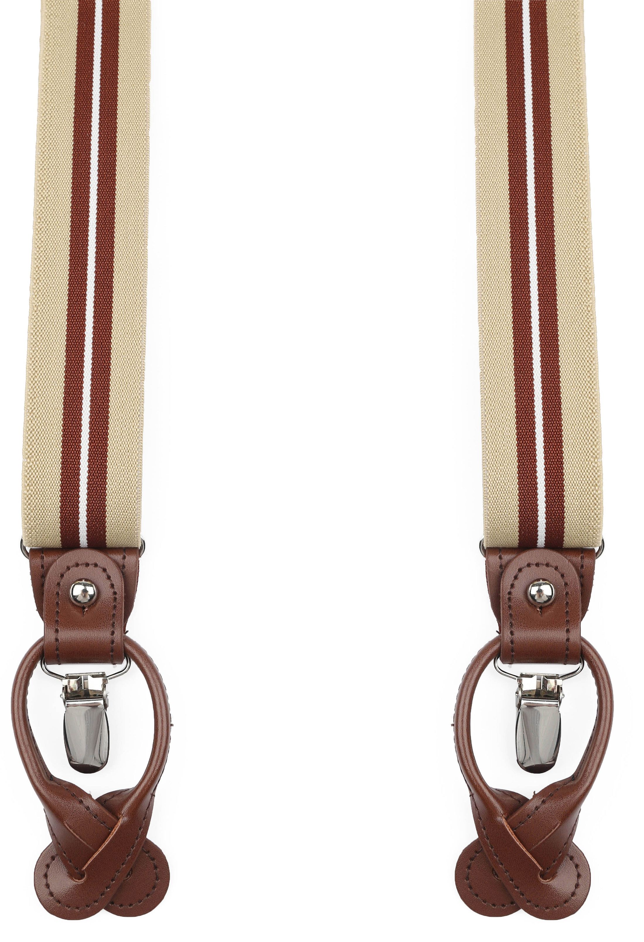 Suitable Luxe Suspenders Stripe Beige order online | SUS-Y-LUX-3,5 cm beige/bordeaux stripe | Suitable Norway