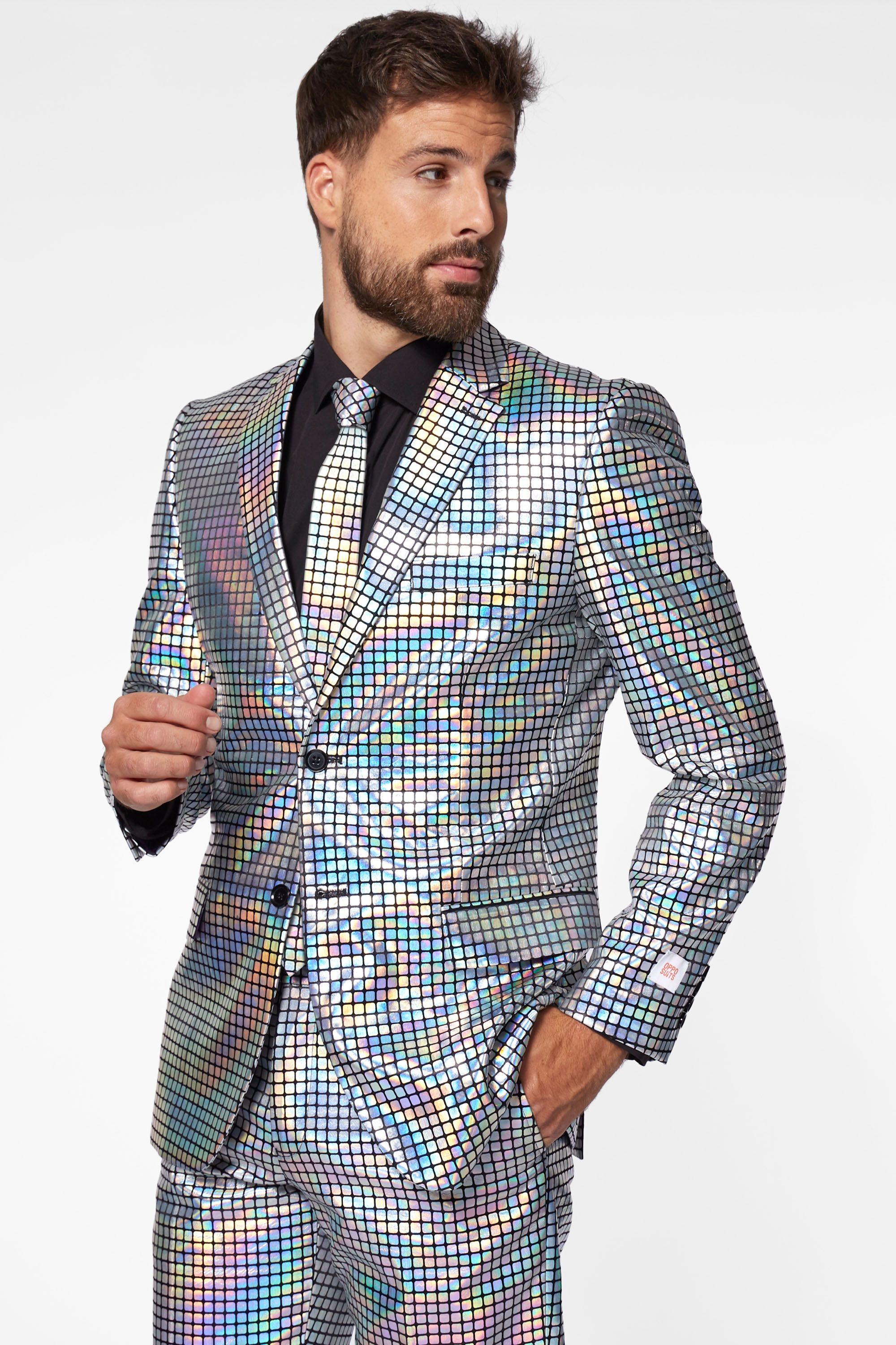 OppoSuits Discoballer Suit Multicolour Silver size 36-R
