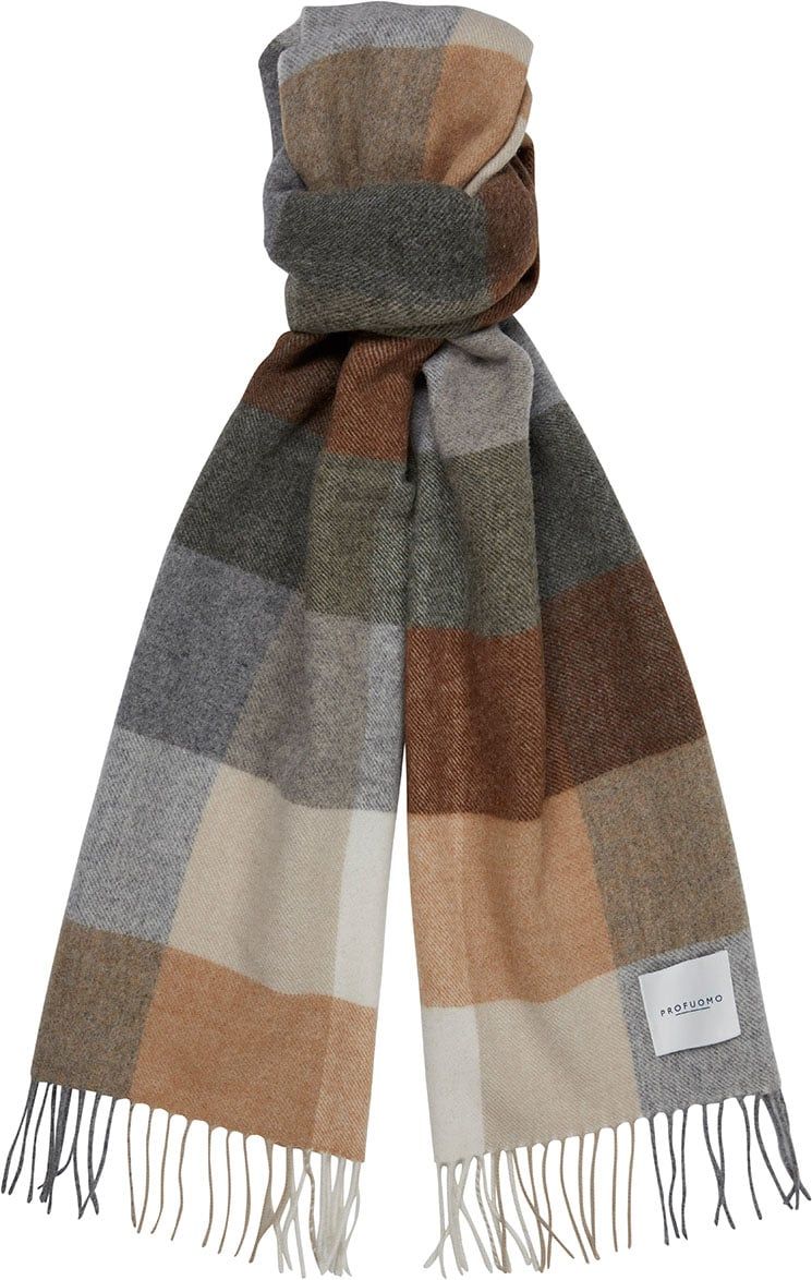 Profuomo Scarf Lambswool Cognac Checkered Beige Brown Multicolour