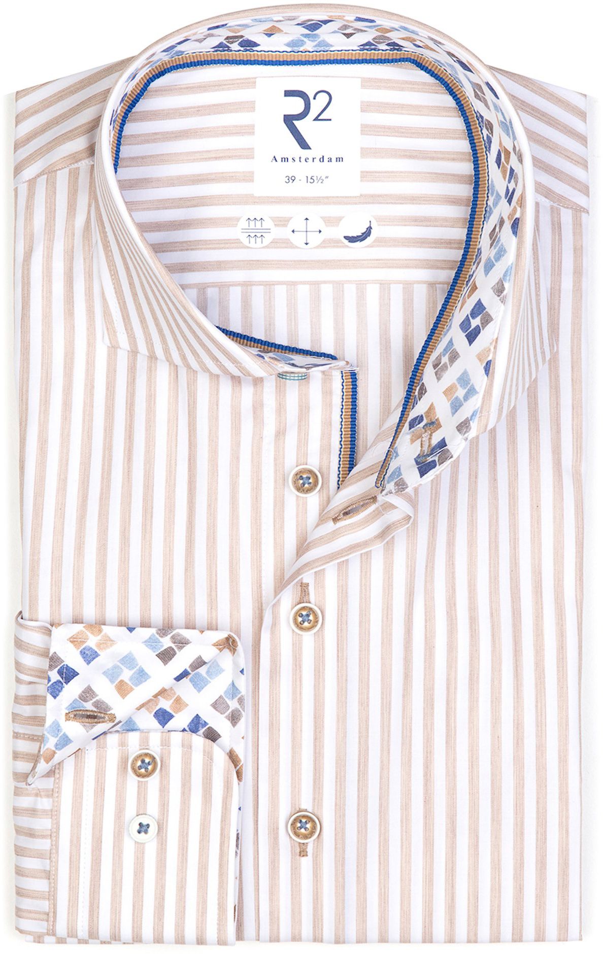 R2 Shirt Stripes Beige 120.WSP.026-045 order online | Suitable