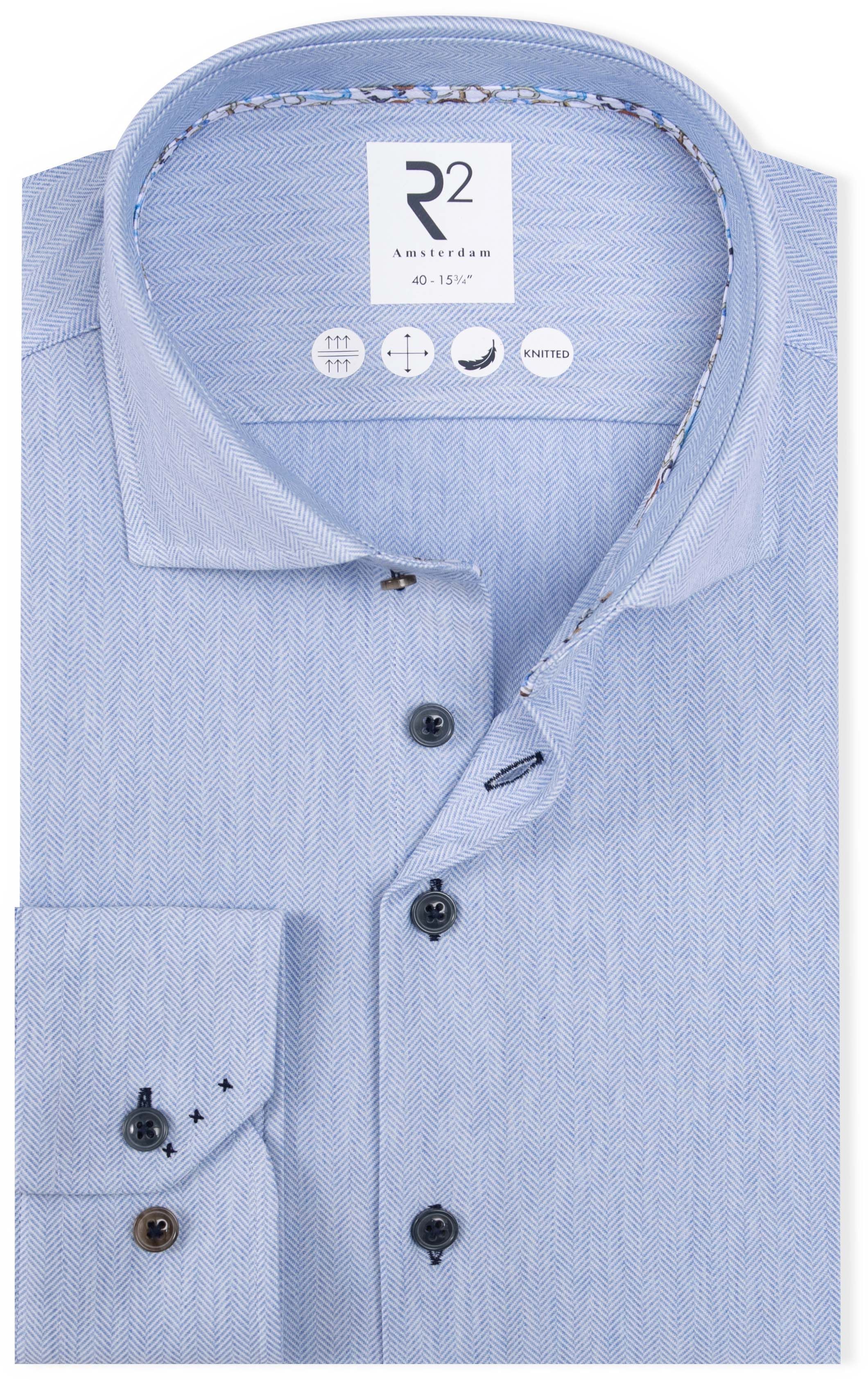 R2 Knitted Travel Shirt Herringbone Light Blue 130.WSP.005-018 order online | Suitable
