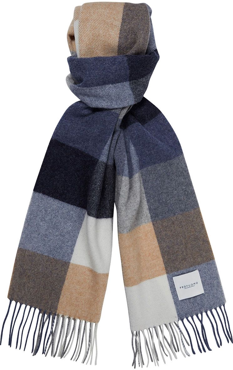 Profuomo Scarf Lambswool Checkered Beige Multicolour Blue