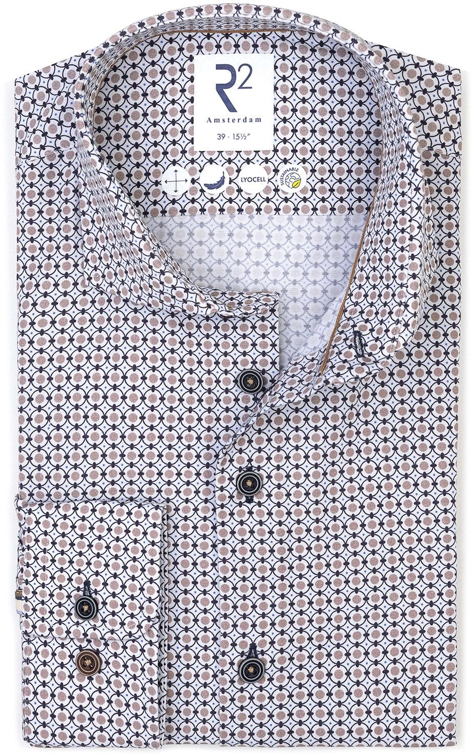 R2 Shirt Poplin Graphical Print Beige Blue order online | 130.WSP.120-073 | Suitable Spain