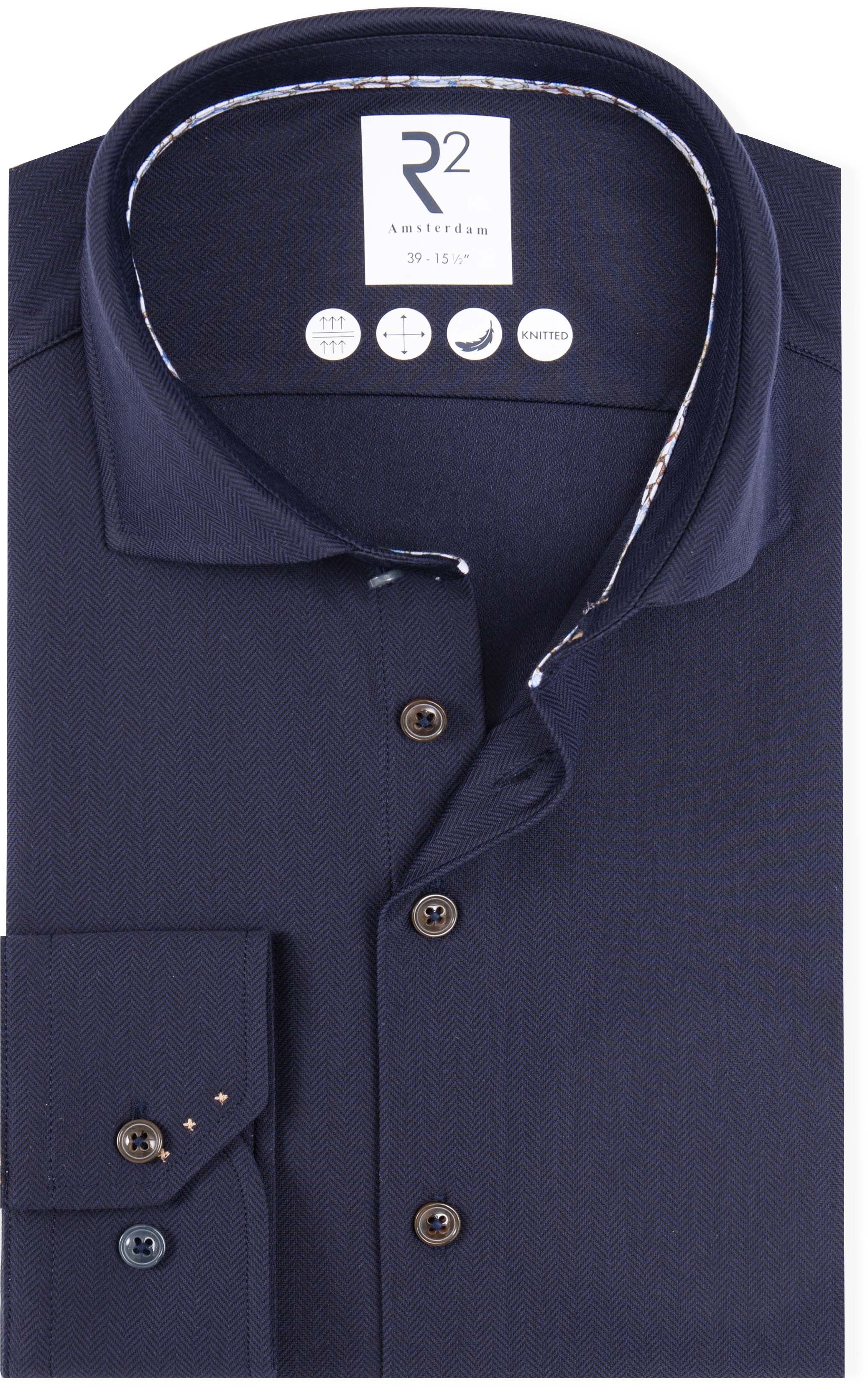 R2 Knitted Travel Shirt Herringbone Navy 130.WSP.005-010 order online | Suitable