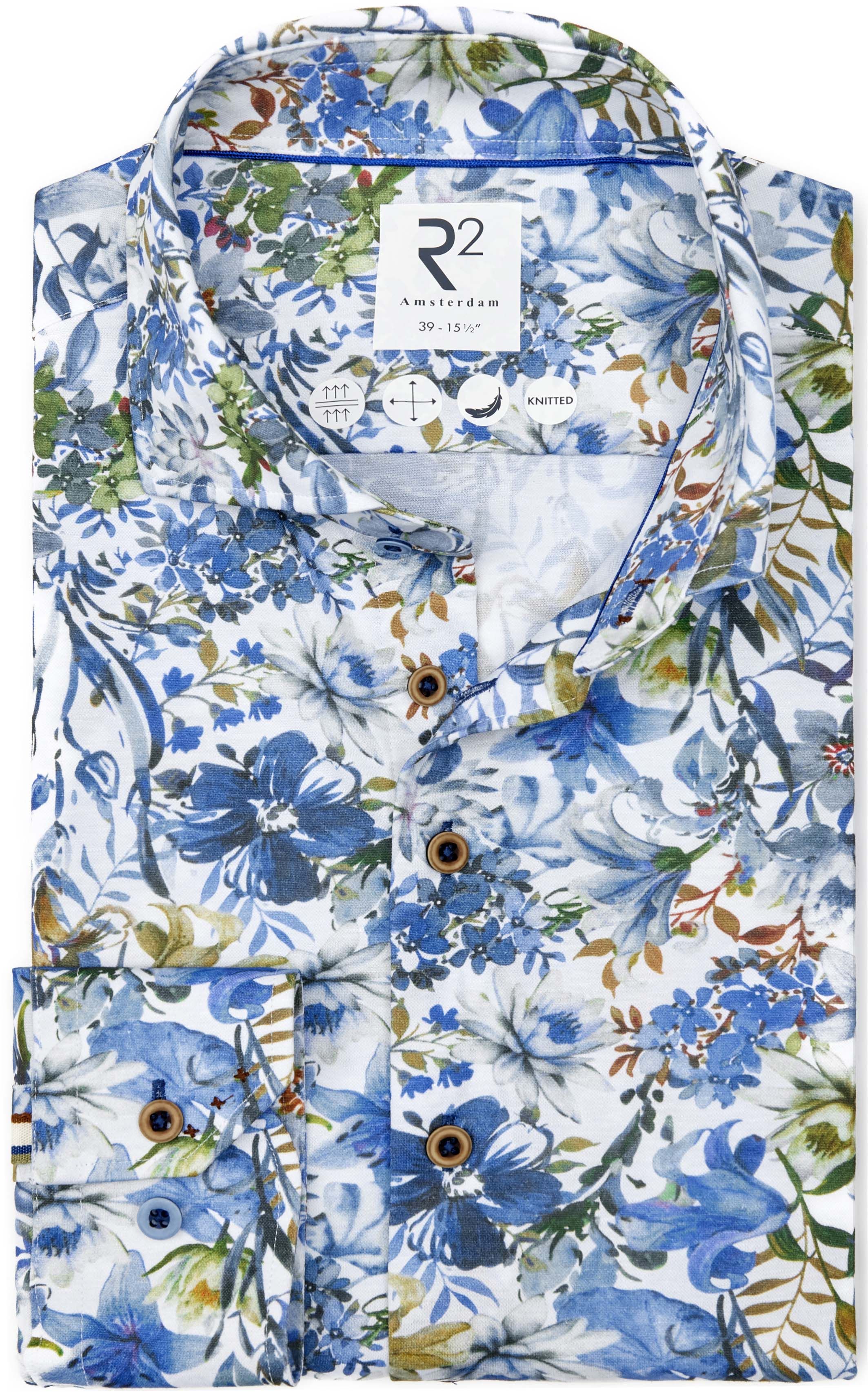 R2 Overhemd Linen Blend Floral Print Blue 128.WSP.031-014 order online | Suitable
