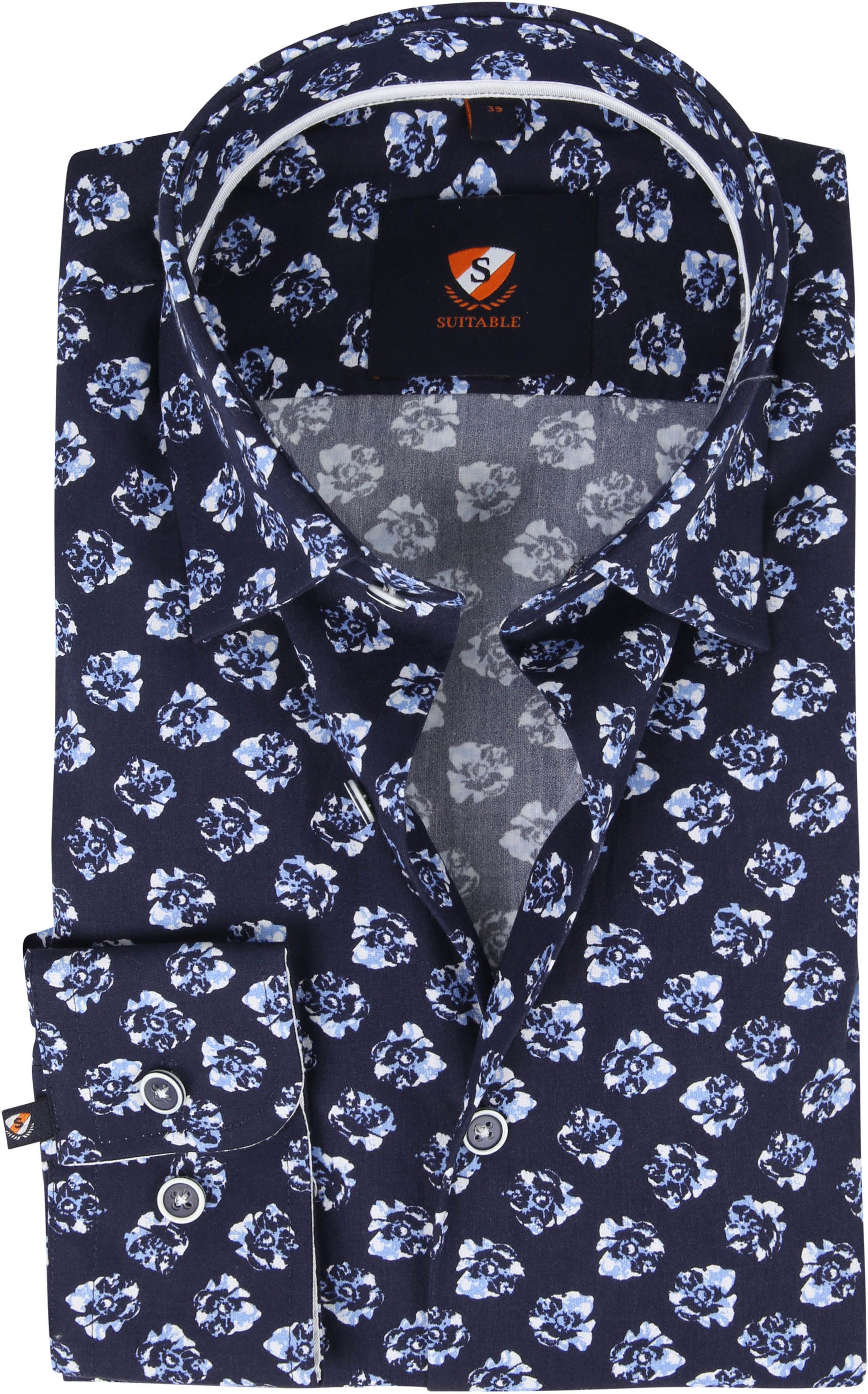 Suitable Overhemd Bloemen Donkerblauw 225-4 HBD Slim fit kopen | Suitable