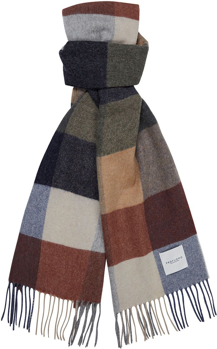 Profuomo Scarf Lambswool Rust Checkered Beige Multicolour Red