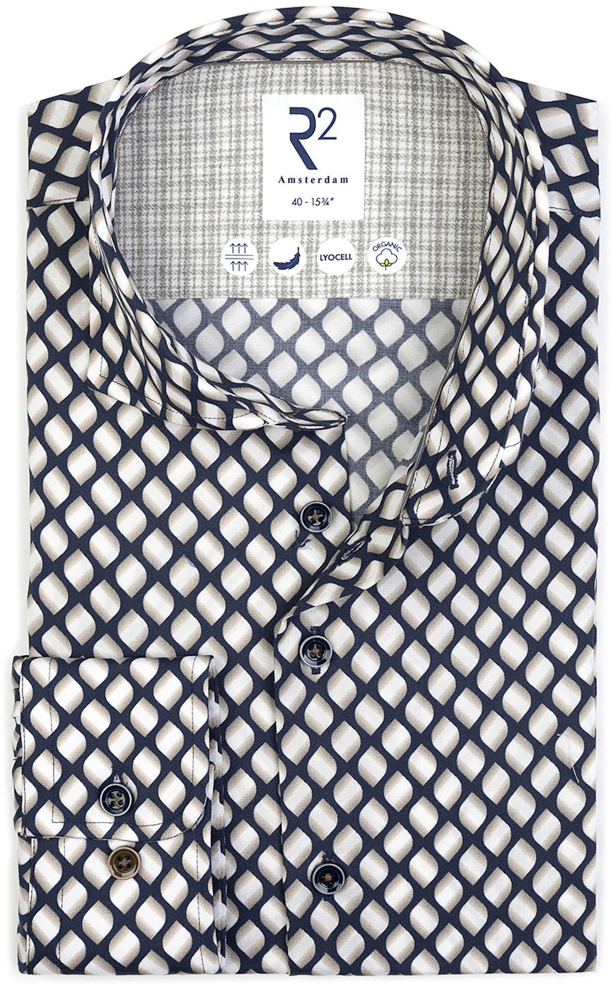 R2 Hemd Lyocell Print Navy 126.WSP.062-010 kopen | Suitable