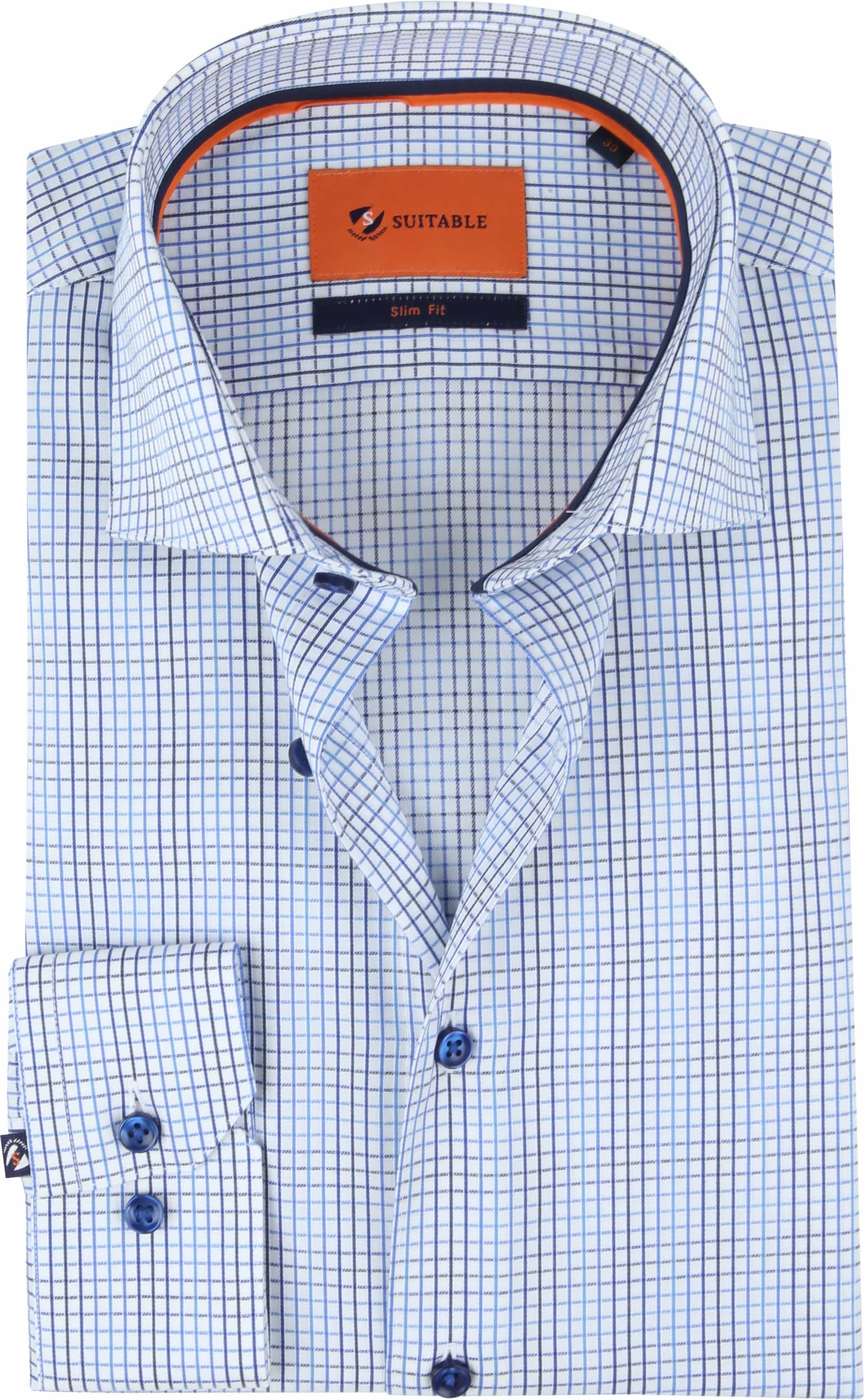 Suitable Chemise Col Italien Carreaux Bleu taille 38