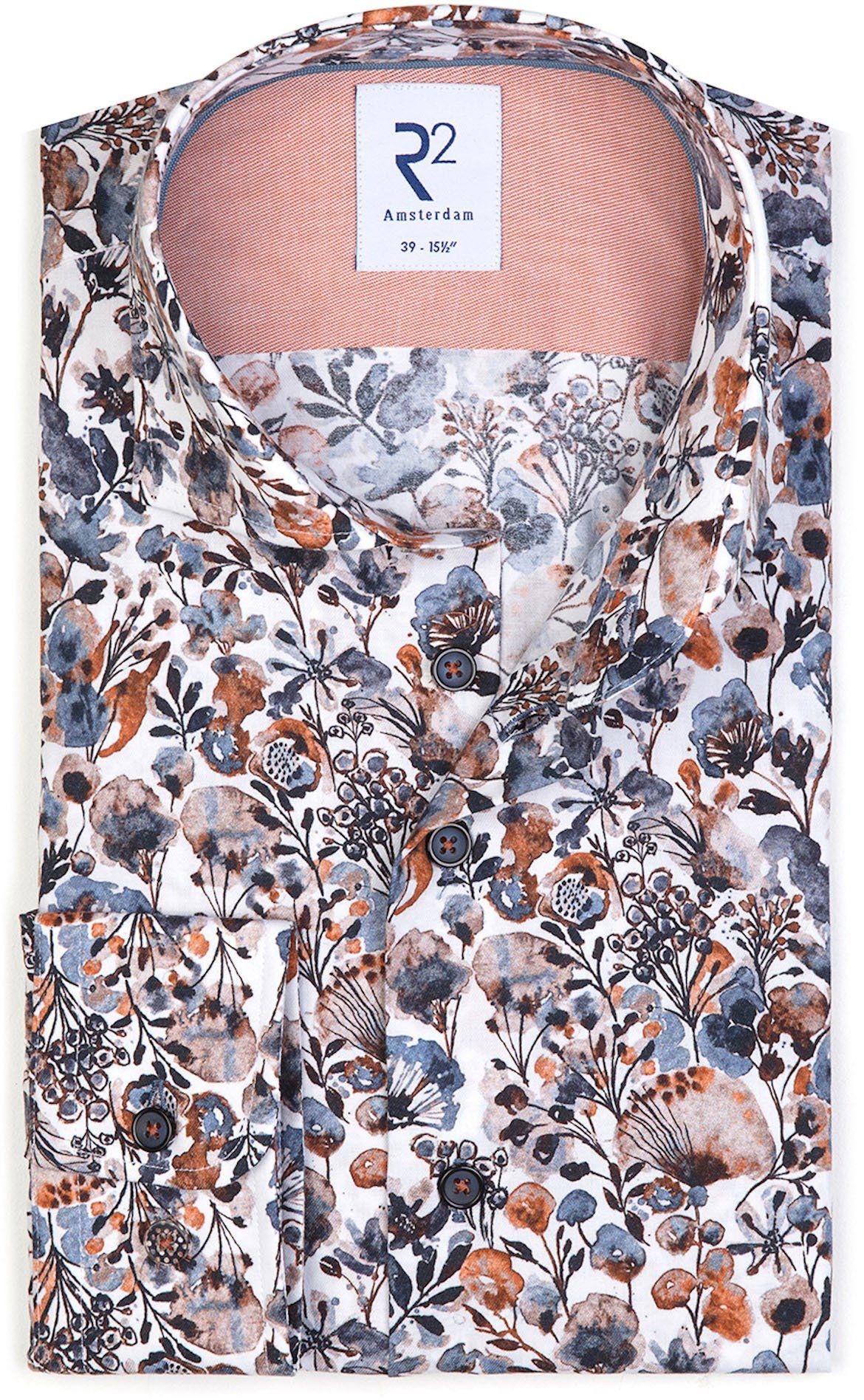 R2 Shirt Widespread Floral Print White Multicolour Blue size 15