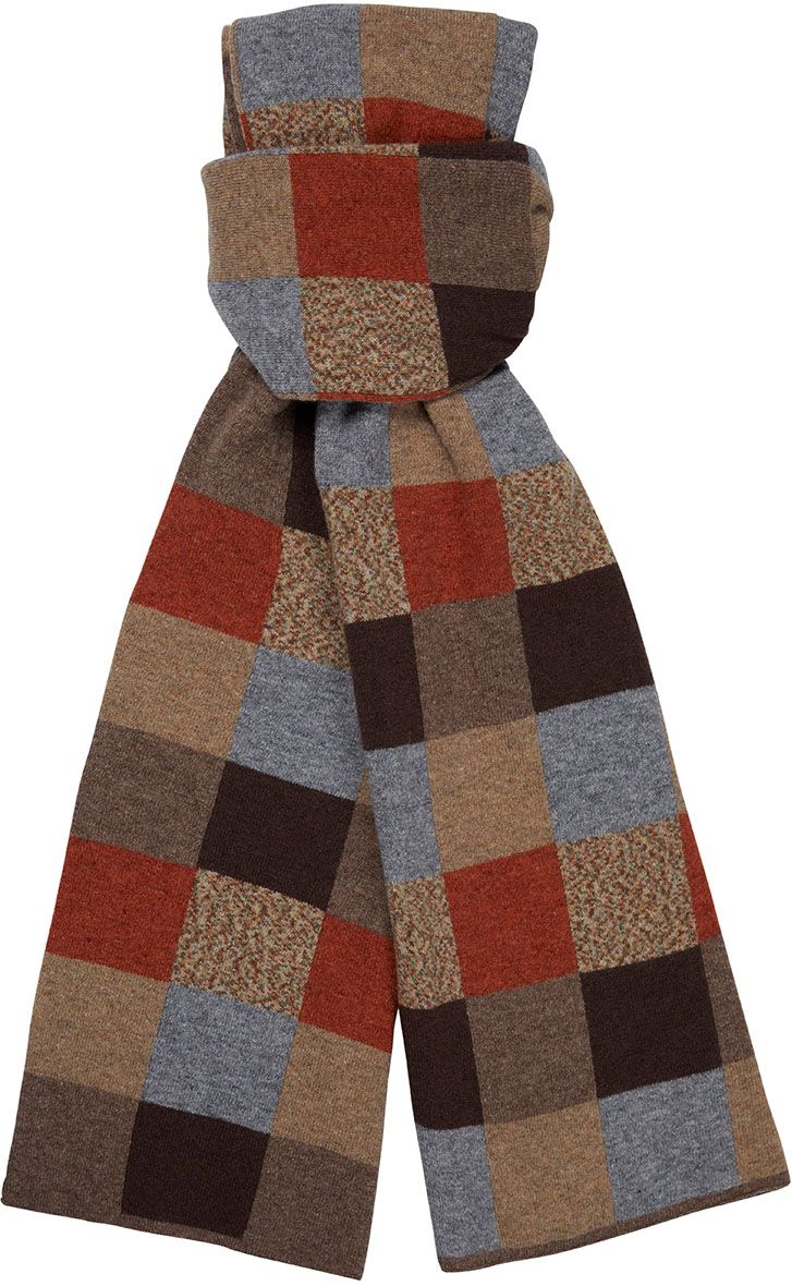 Profuomo Scarf Wool Checks Multicolour Brown Red