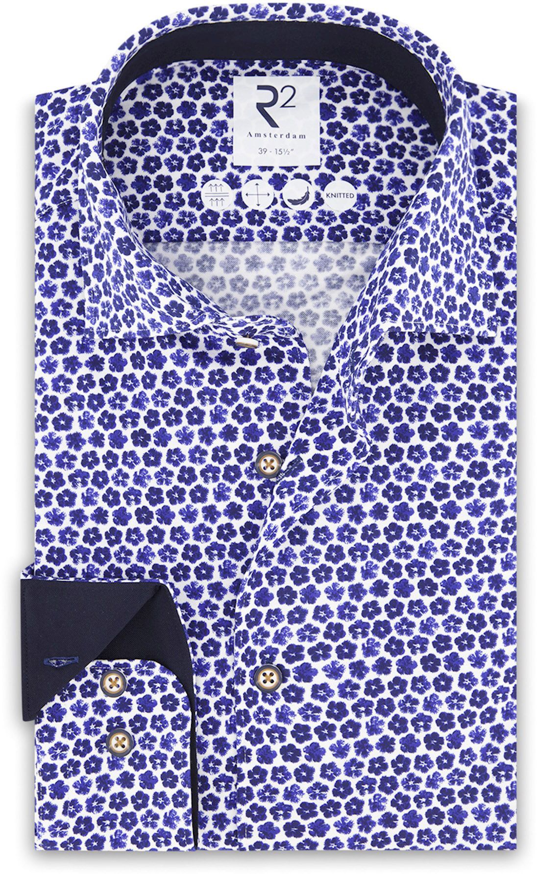 R2 Chemise Piqué Fleurs Bleu Manches Extra Longues 120.WSP.XLS.011-010 commander en ligne | Suitable
