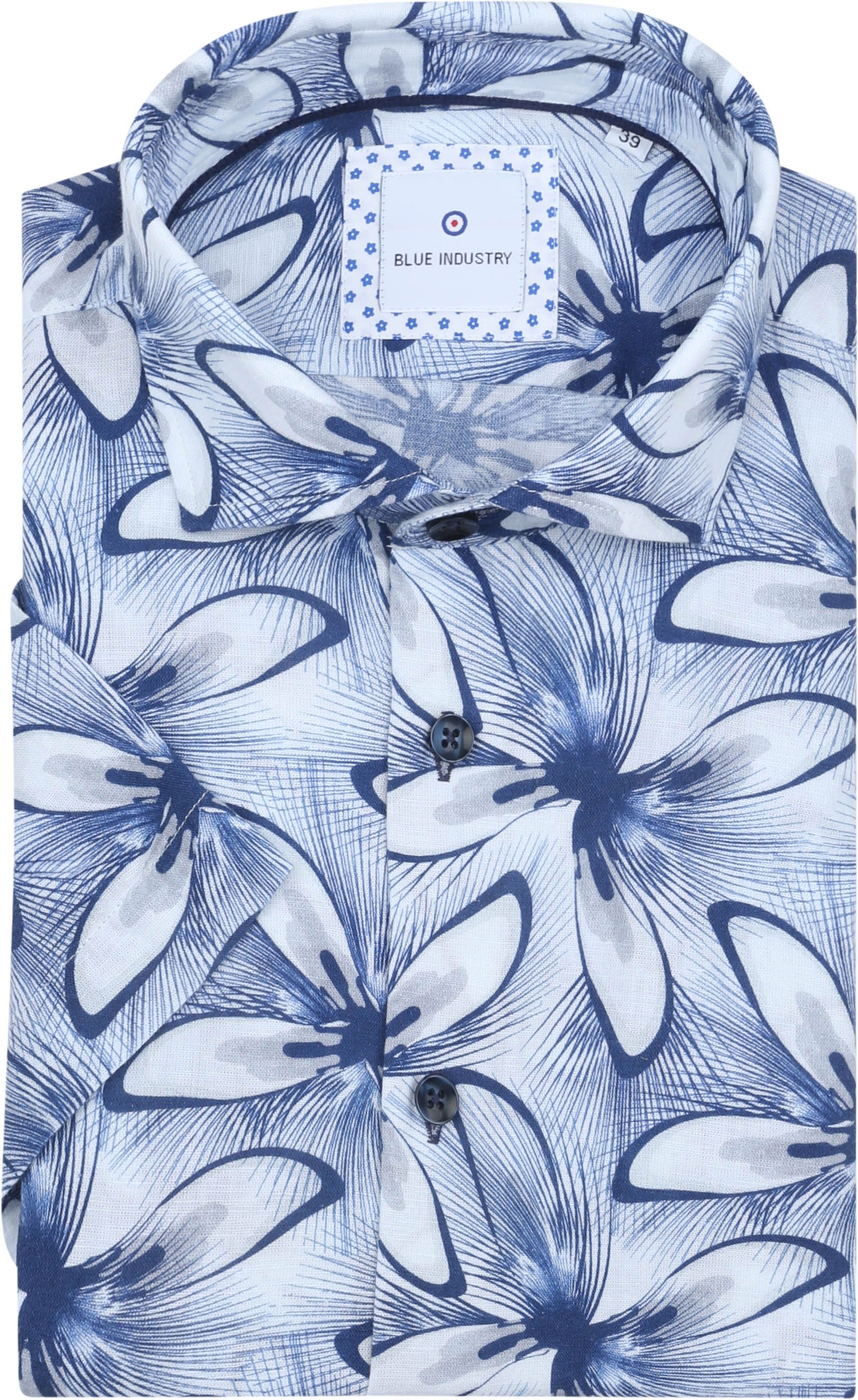 Blue Industry Short Sleeve Shirt Linen Print Blue 4135.41-KOBALT order online | Suitable
