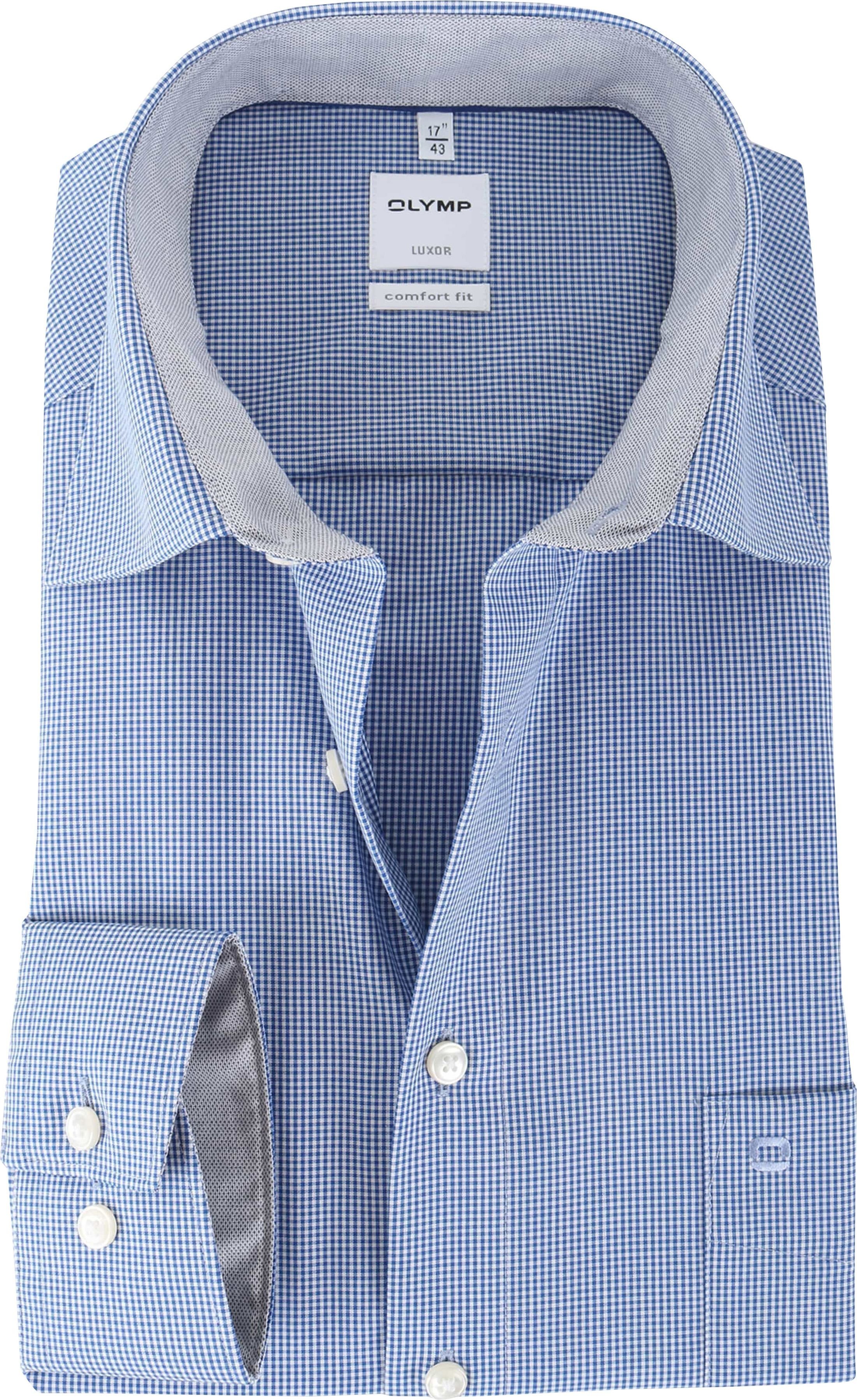OLYMP Luxor Bügelfrei Hemd Blau Karo Comfort Fit 319064-19