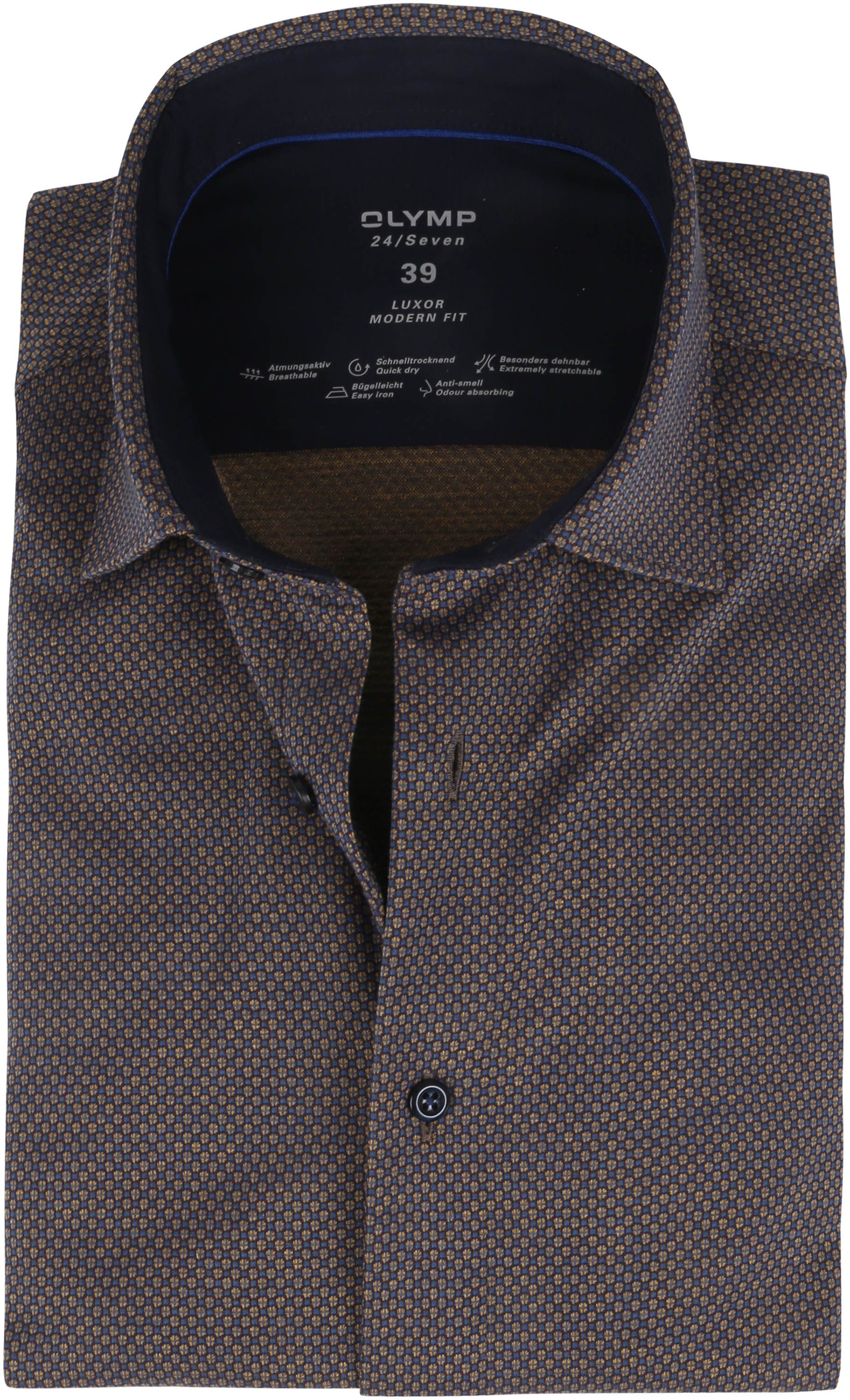 OLYMP Chemise Luxor Jersey Stretch 24/Seven Ocre Marron Jaune taille 38