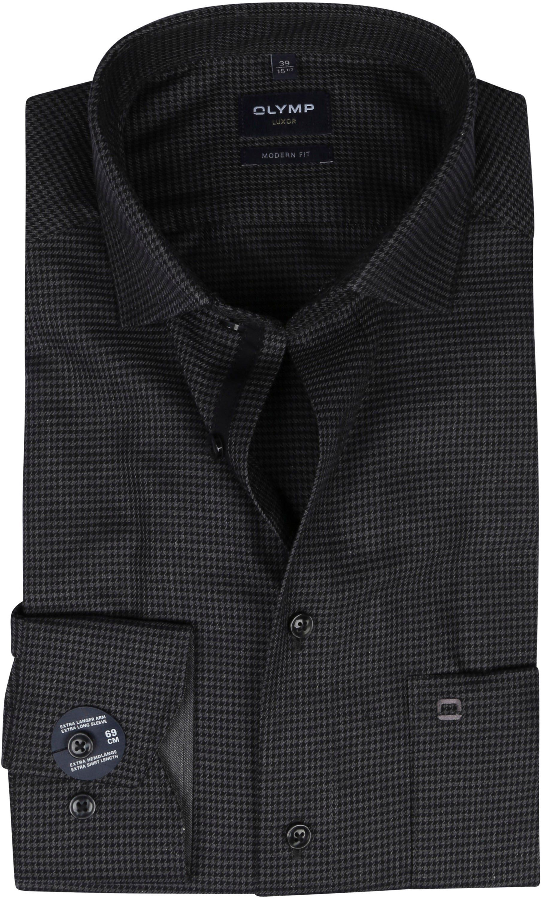 OLYMP Luxor Modern Fit Shirt Pied de Poule Dark Grey Black Grey size 15 3/4
