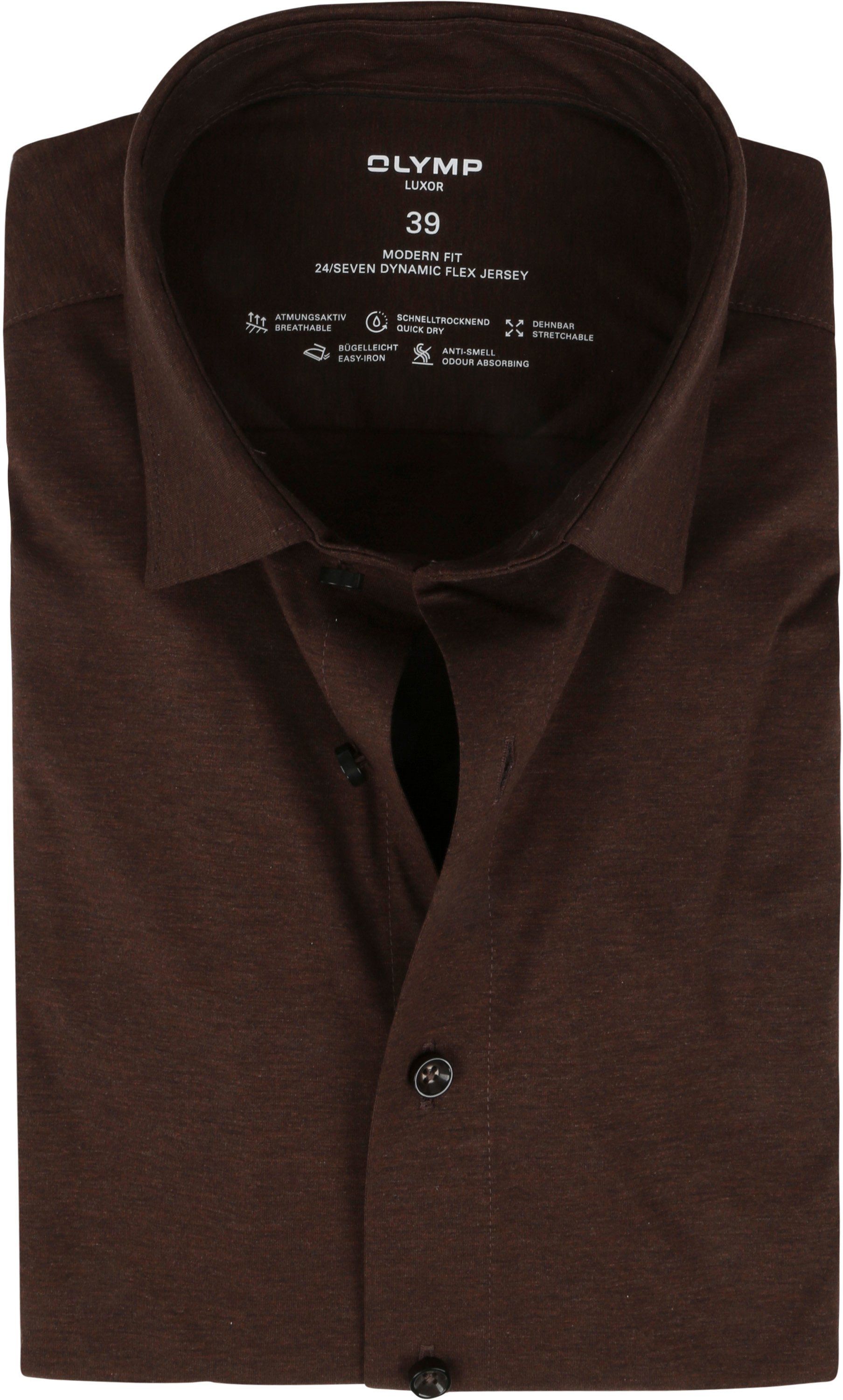 Olymp Luxor Shirt Modern Fit 24 Seven Jersey Brown size 15 1/2