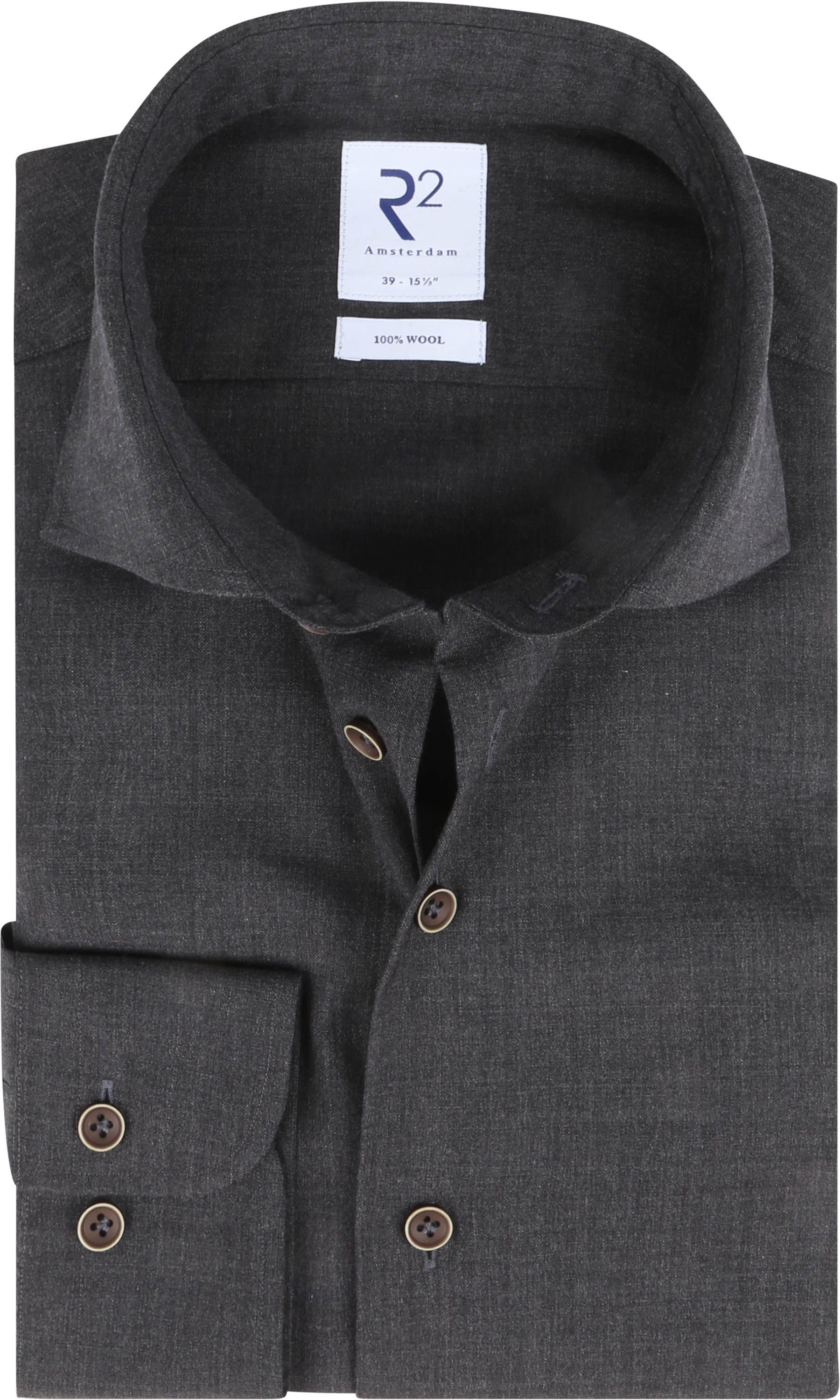 R2 Shirt Melange Wool Antrachite Grey Dark Grey size 17 1/2