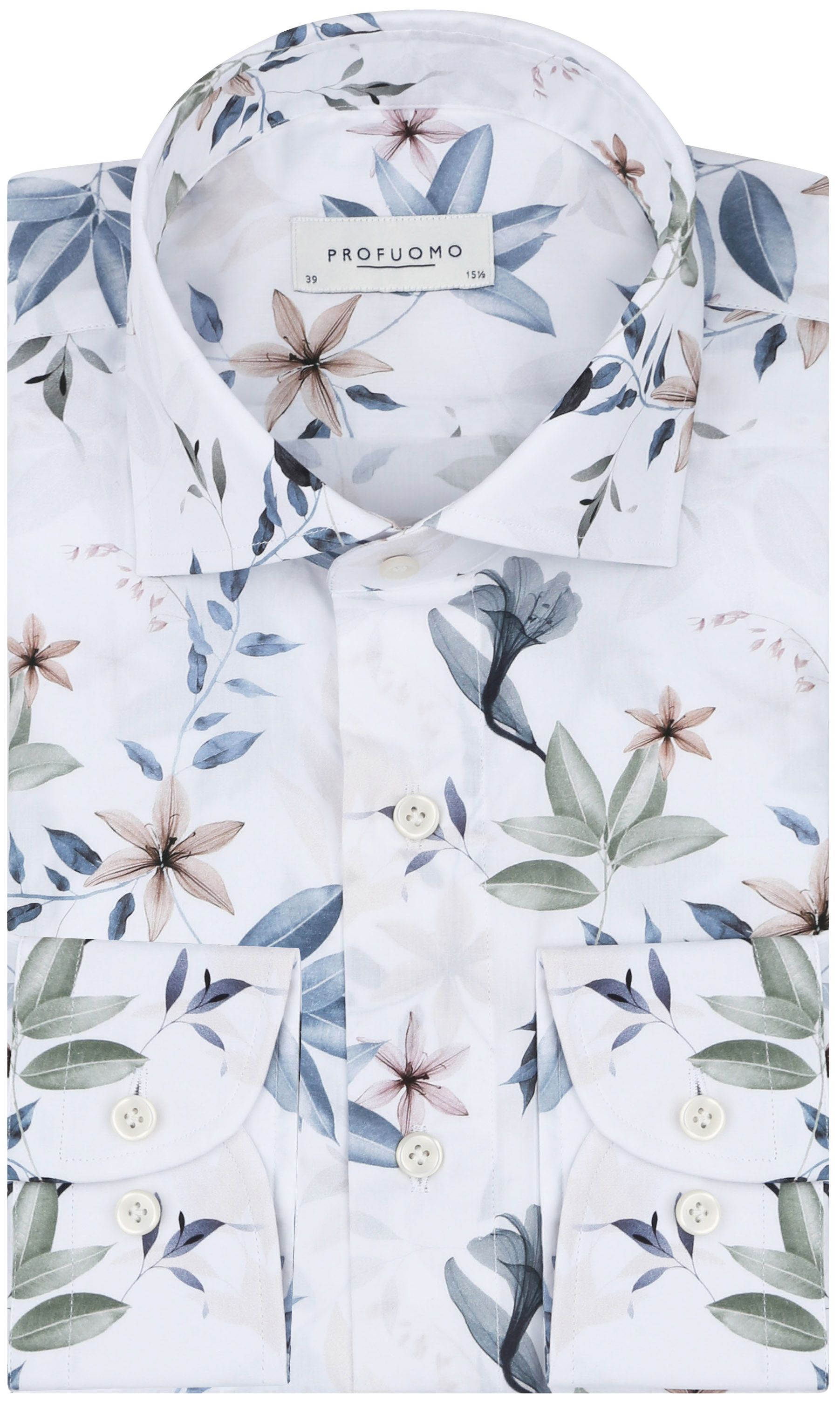 Profuomo Shirt Floral Print White order online | PPWH10016A-2 | Suitable Lithuania
