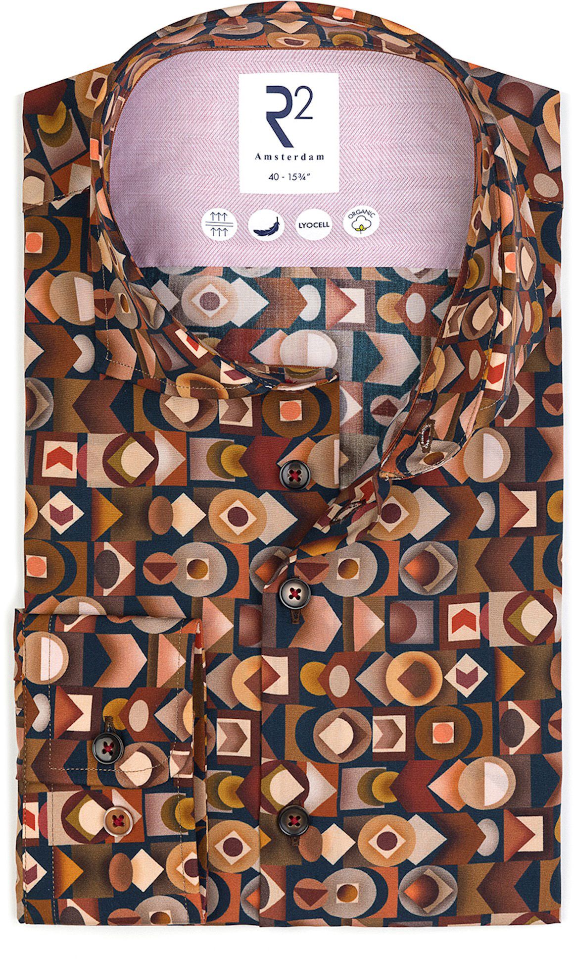 R2 Shirt Lyocell Print Brique 126.WSP.085-073 order online | Suitable